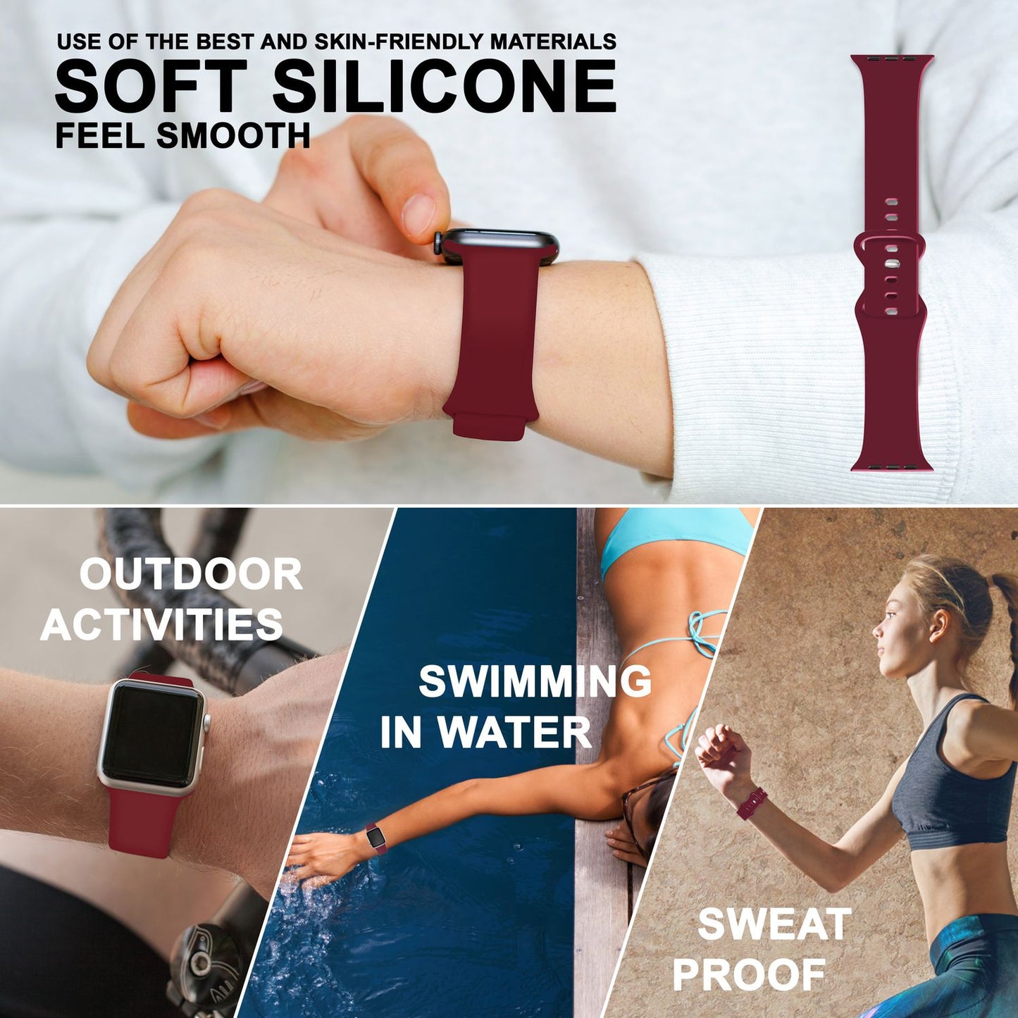 Silikon Armband für Apple Watch SE/8/7/6/5/4/3/2/1, 38mm 40mm 41mm