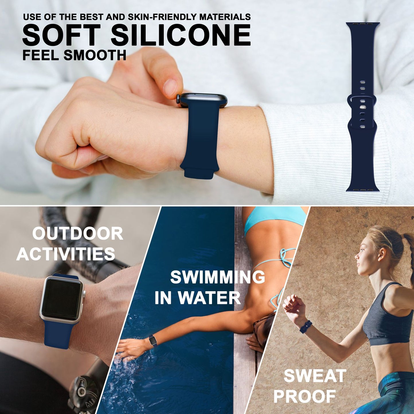 Silikon Armband für Apple Watch SE/8/7/6/5/4/3/2/1, 38mm 40mm 41mm