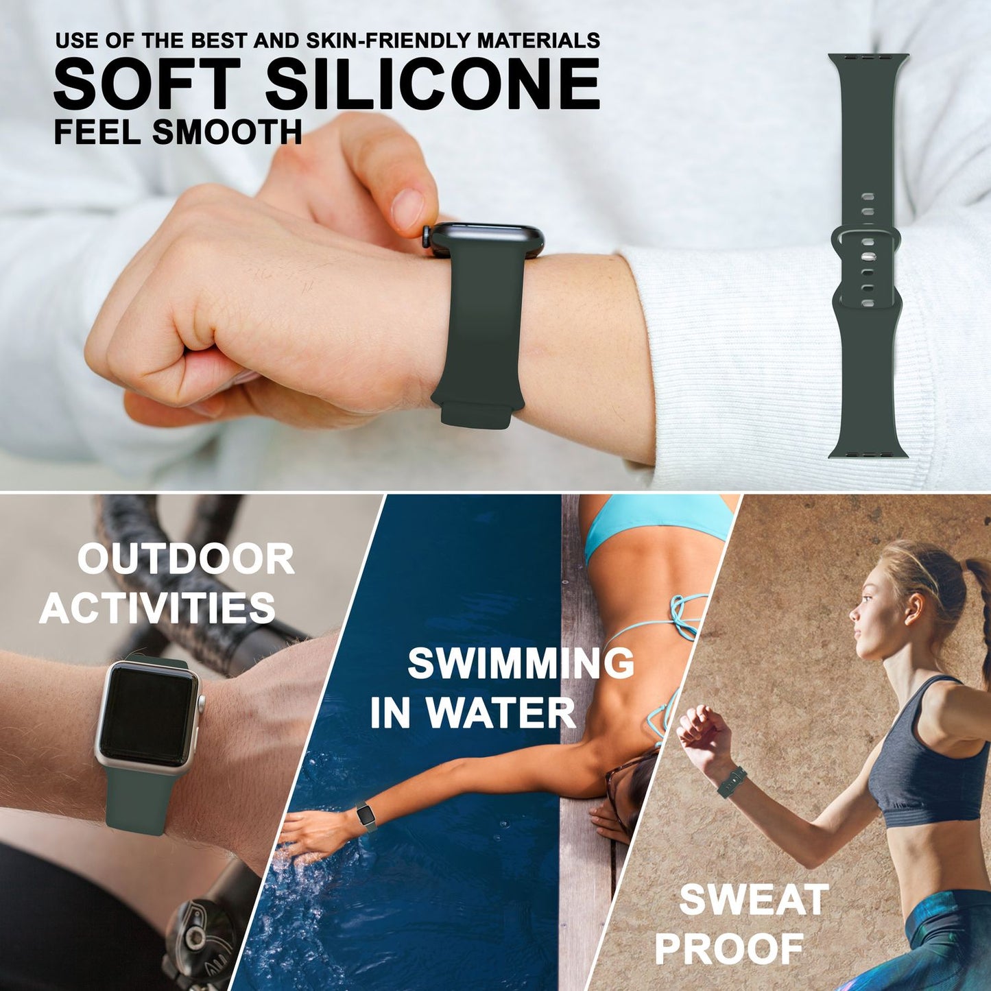 Silikon Armband für Apple Watch SE/8/7/6/5/4/3/2/1, 38mm 40mm 41mm