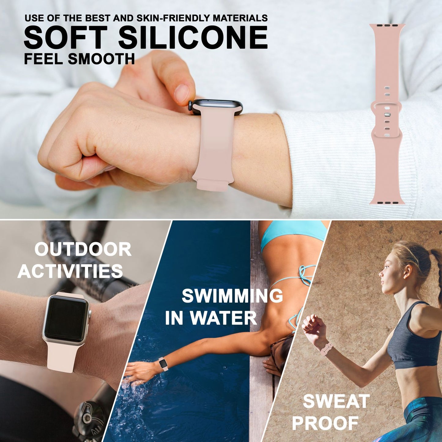 Silikon Armband für Apple Watch SE/8/7/6/5/4/3/2/1, 38mm 40mm 41mm