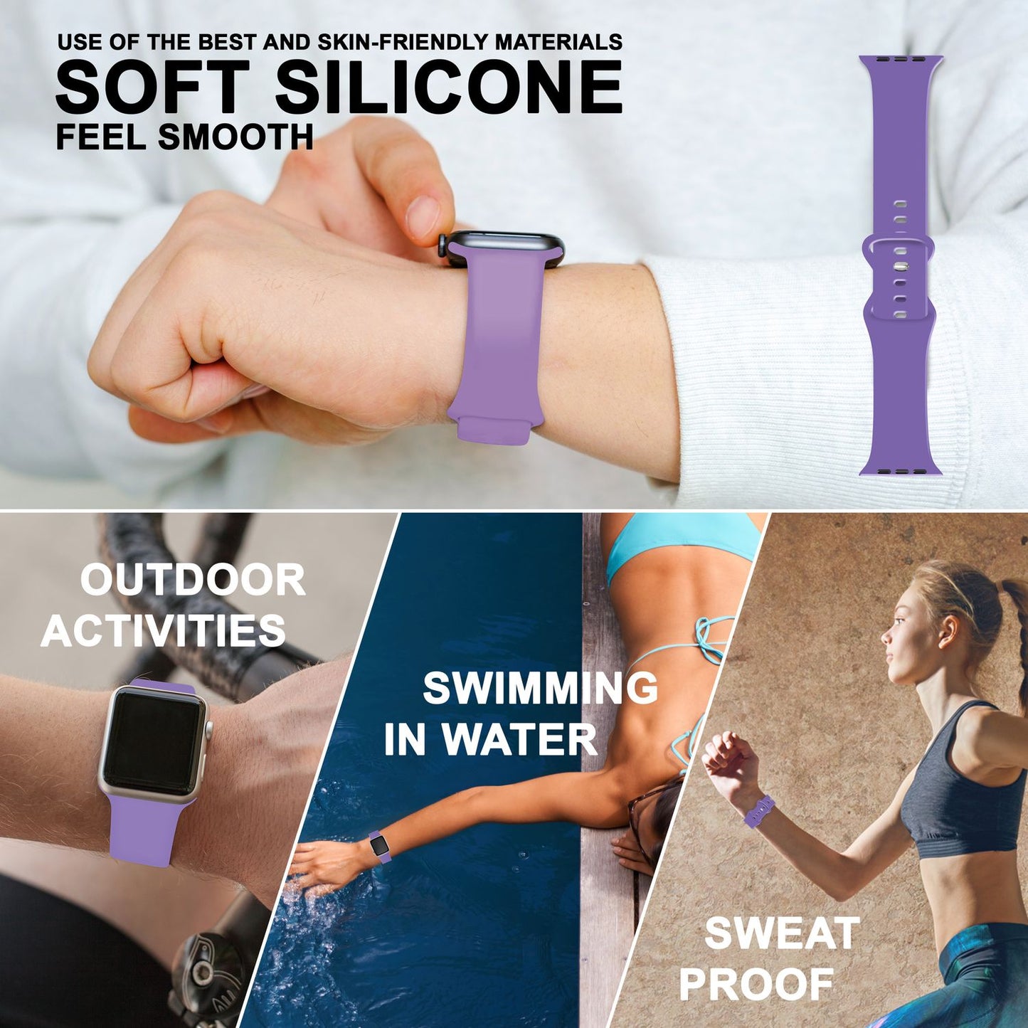 Silikon Armband für Apple Watch SE/8/7/6/5/4/3/2/1, 38mm 40mm 41mm