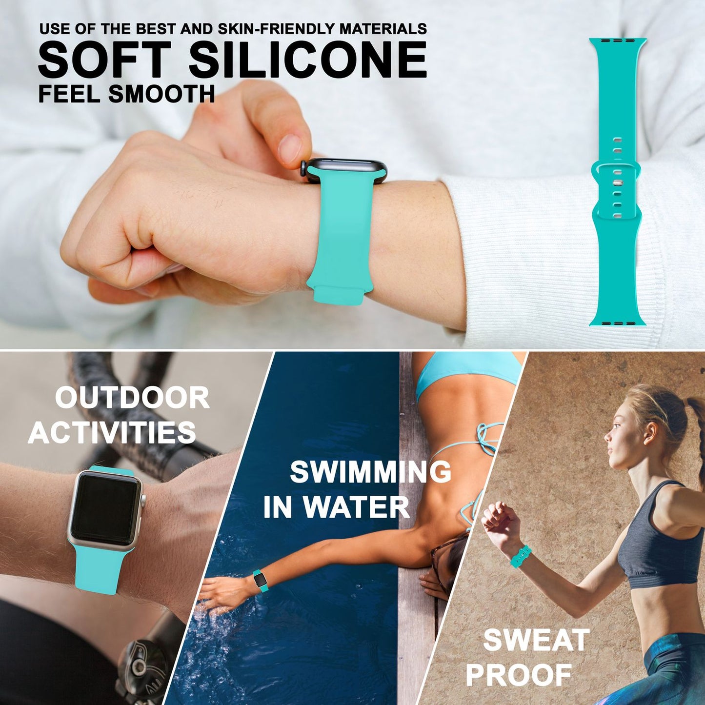 Silikon Armband für Apple Watch SE/8/7/6/5/4/3/2/1, 38mm 40mm 41mm