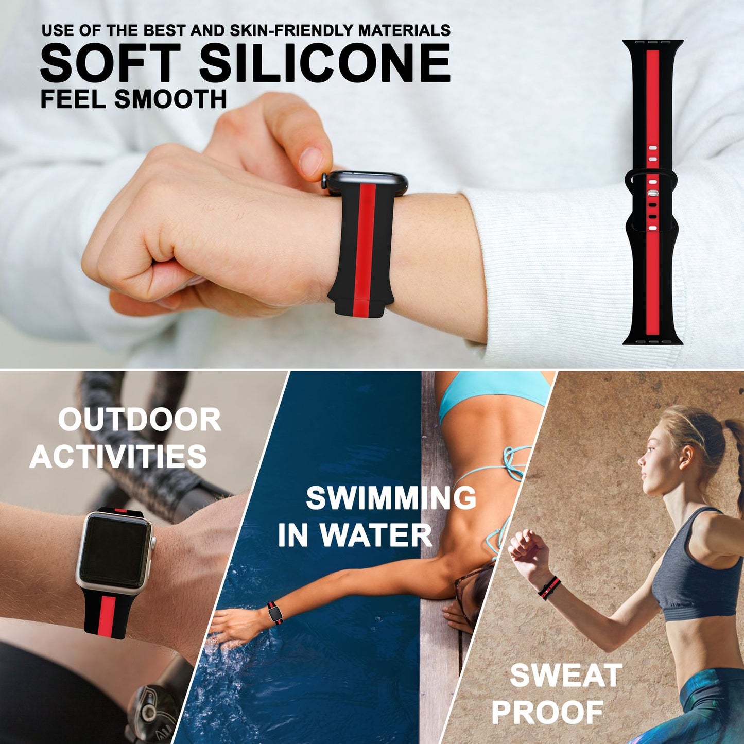 Gestreiftes Silikon Armband für Apple Watch SE/8/7/6/5/4/3/2/1, 38mm 40mm 41mm