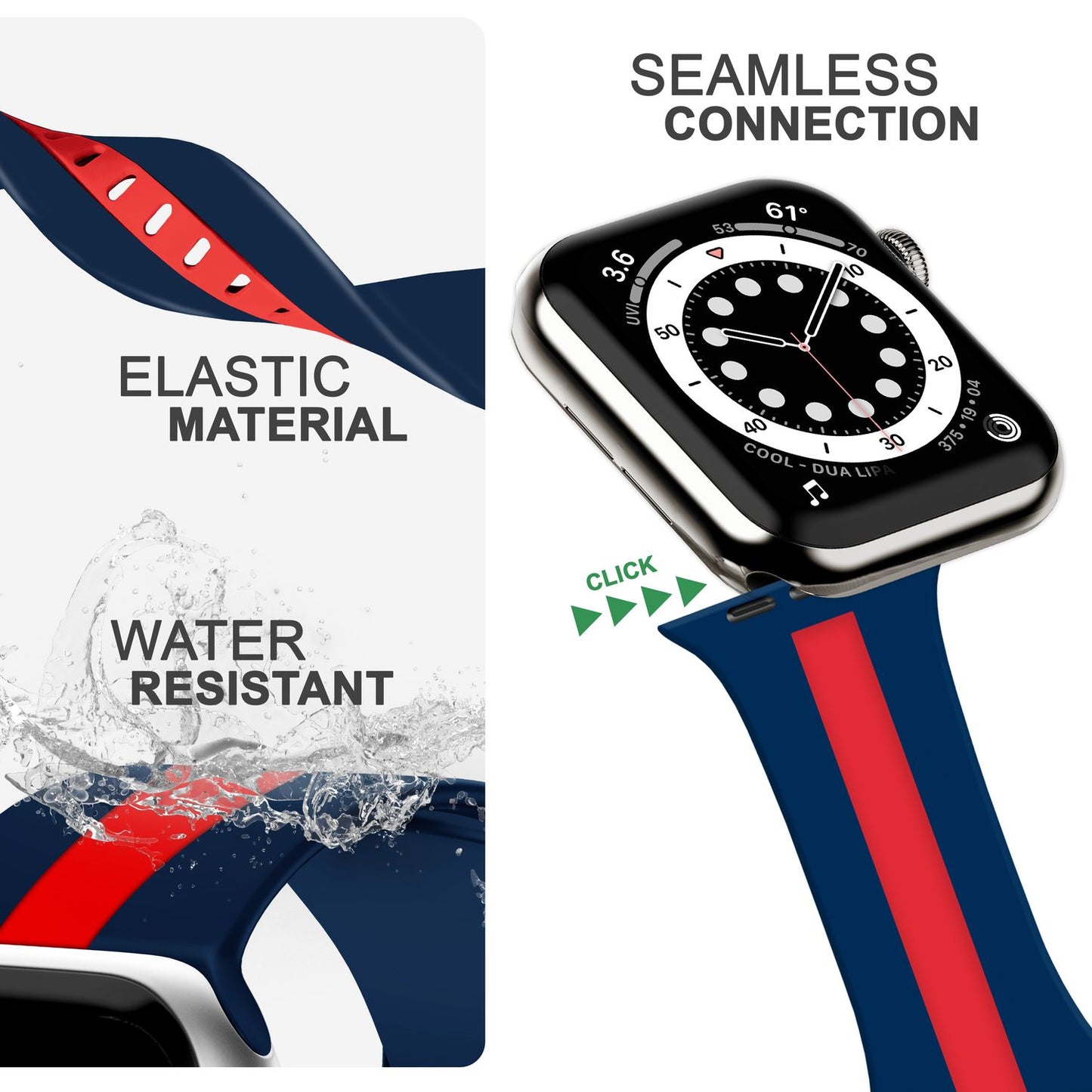 Gestreiftes Silikon Armband für Apple Watch SE/8/7/6/5/4/3/2/1, 38mm 40mm 41mm