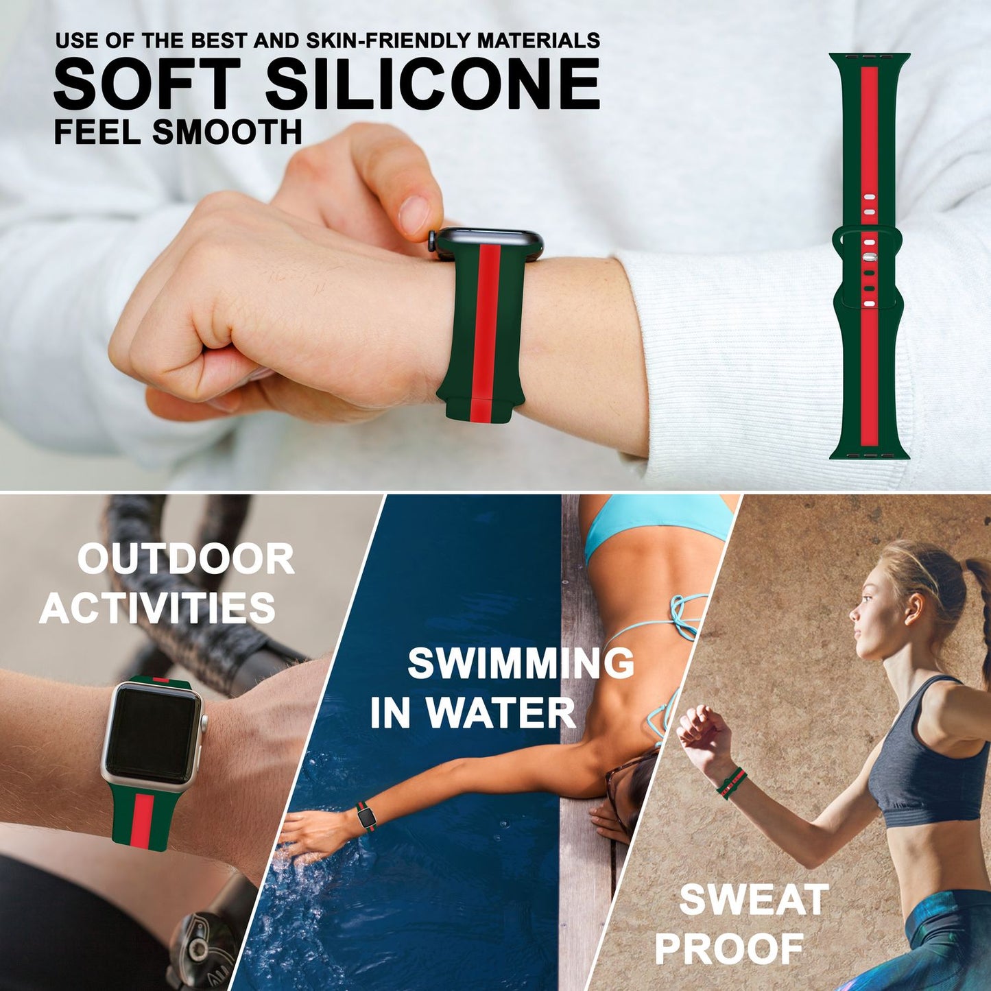 Gestreiftes Silikon Armband für Apple Watch SE/8/7/6/5/4/3/2/1, 38mm 40mm 41mm