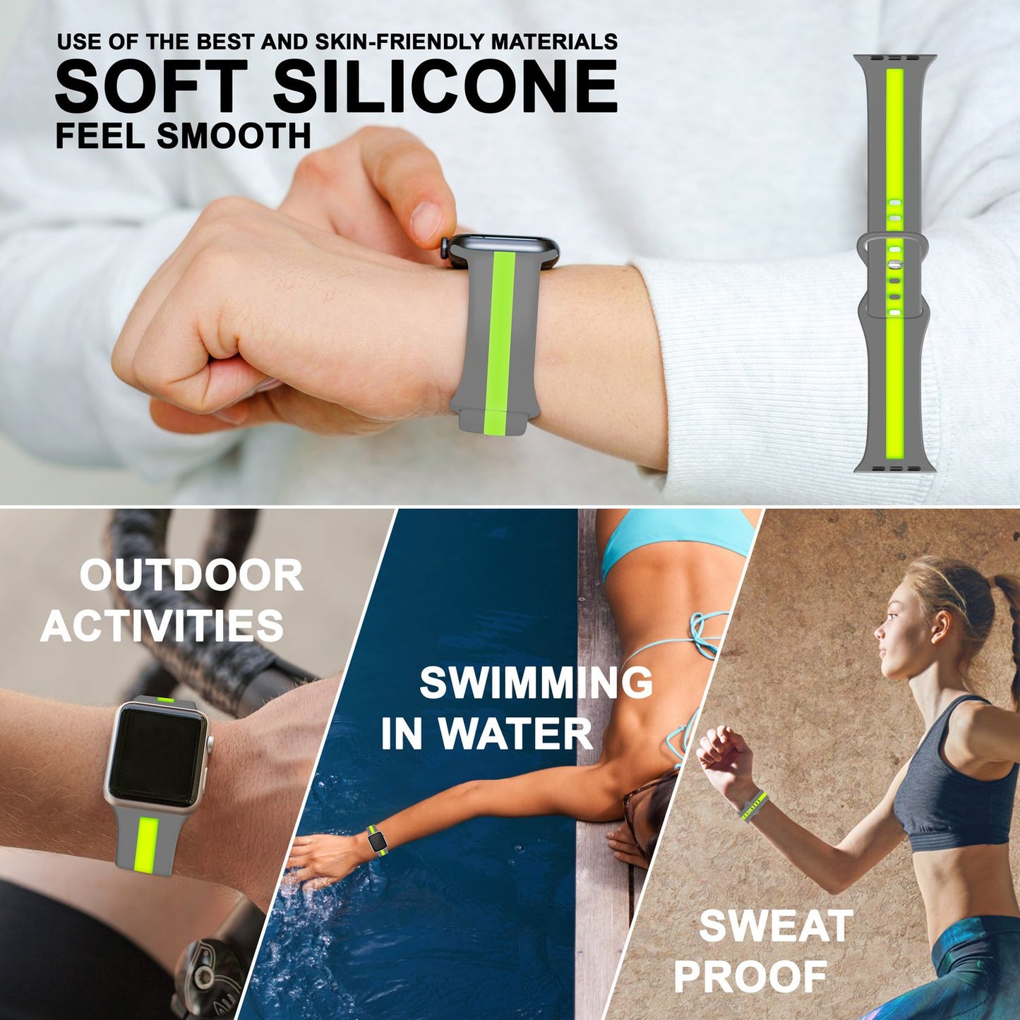 Gestreiftes Silikon Armband für Apple Watch SE/8/7/6/5/4/3/2/1, 38mm 40mm 41mm