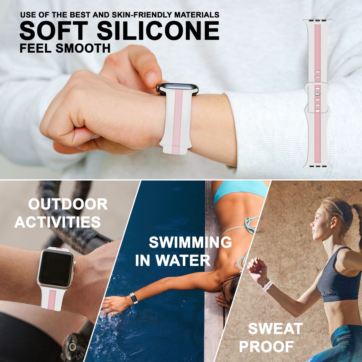 Gestreiftes Silikon Armband für Apple Watch SE/8/7/6/5/4/3/2/1, 38mm 40mm 41mm