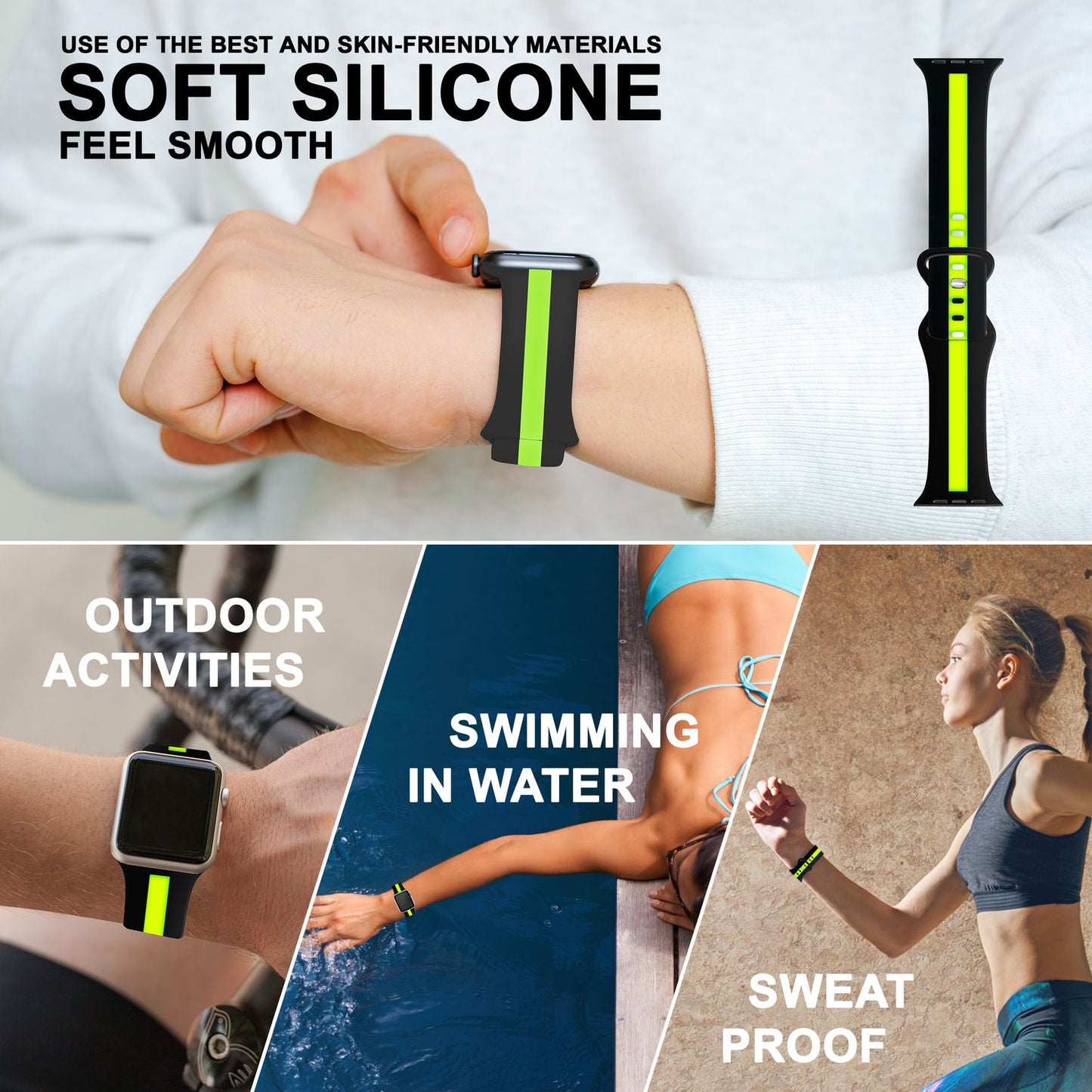 NALIA Berlin Silikonarmband Sportlich - Kompatibel Apple Watch 42–49mm, Wasserfest, Weiches Material