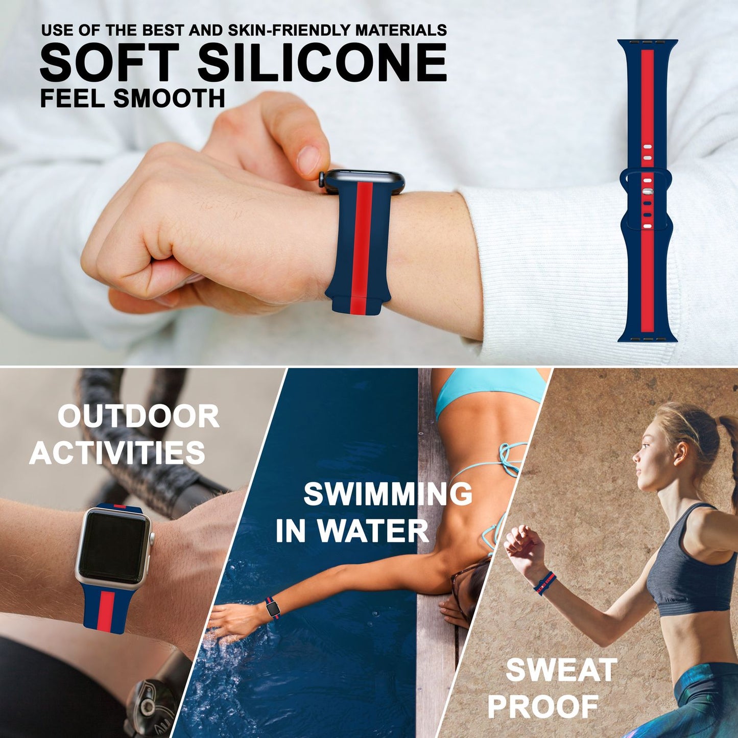 NALIA Berlin Silikonarmband Sportlich - Kompatibel Apple Watch 42–49mm, Wasserfest, Weiches Material