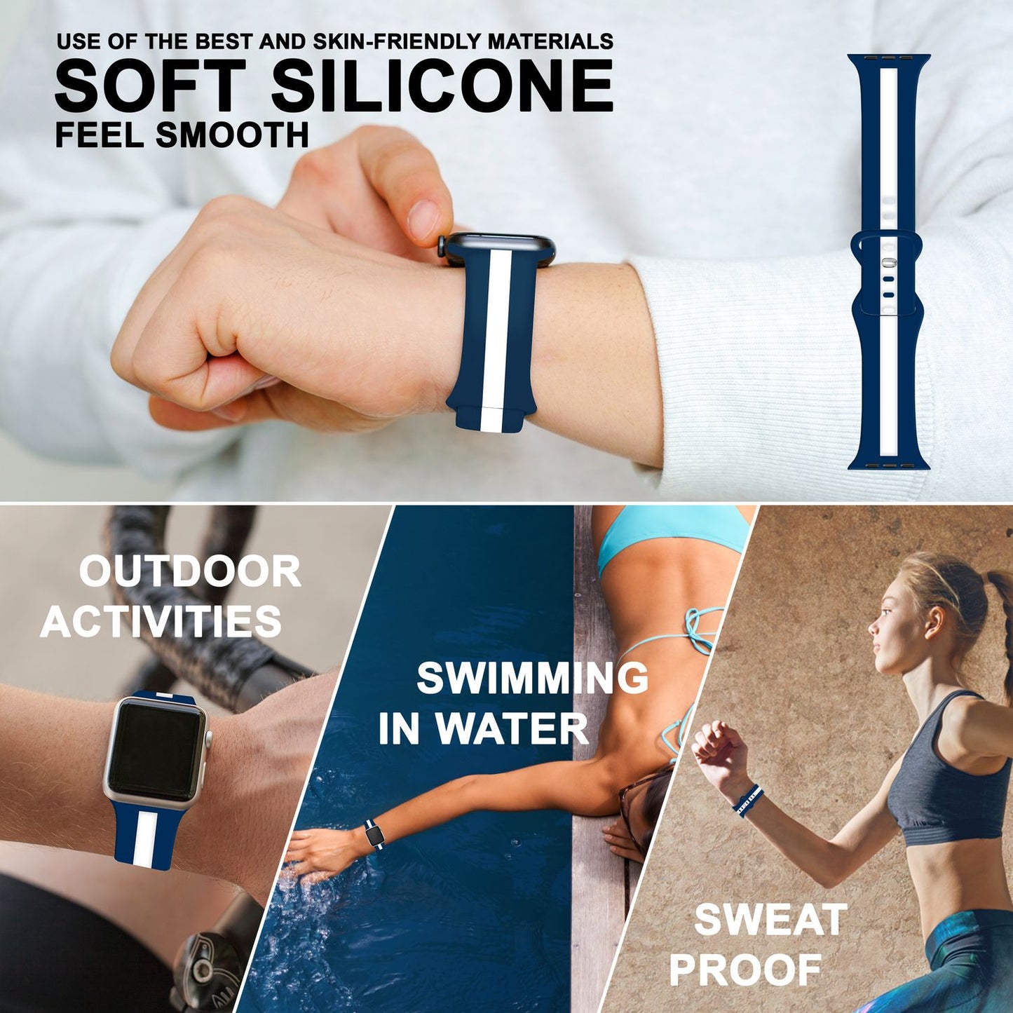 NALIA Berlin Silikonarmband Sportlich - Kompatibel Apple Watch 42–49mm, Wasserfest, Weiches Material