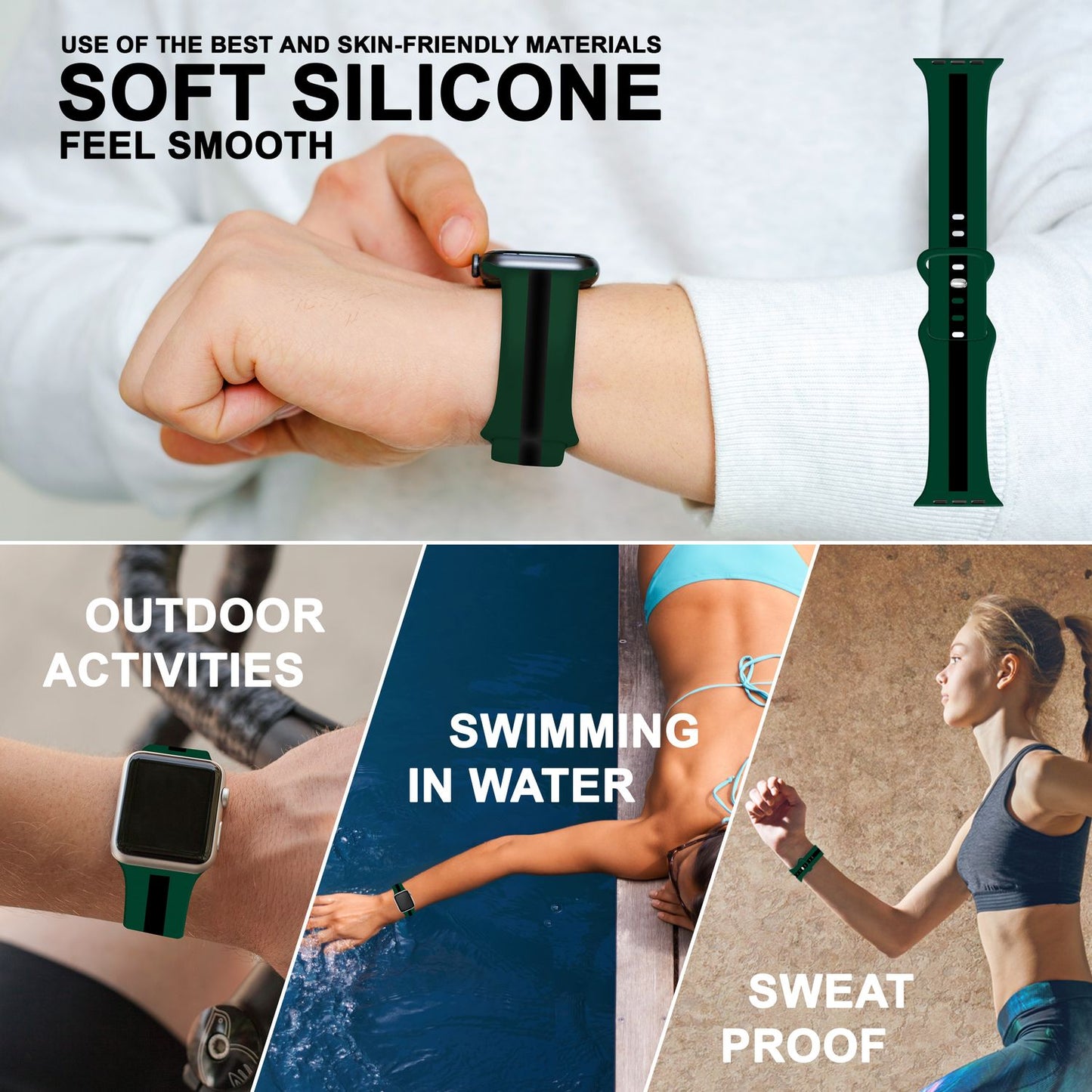 NALIA Berlin Silikonarmband Sportlich - Kompatibel Apple Watch 42–49mm, Wasserfest, Weiches Material