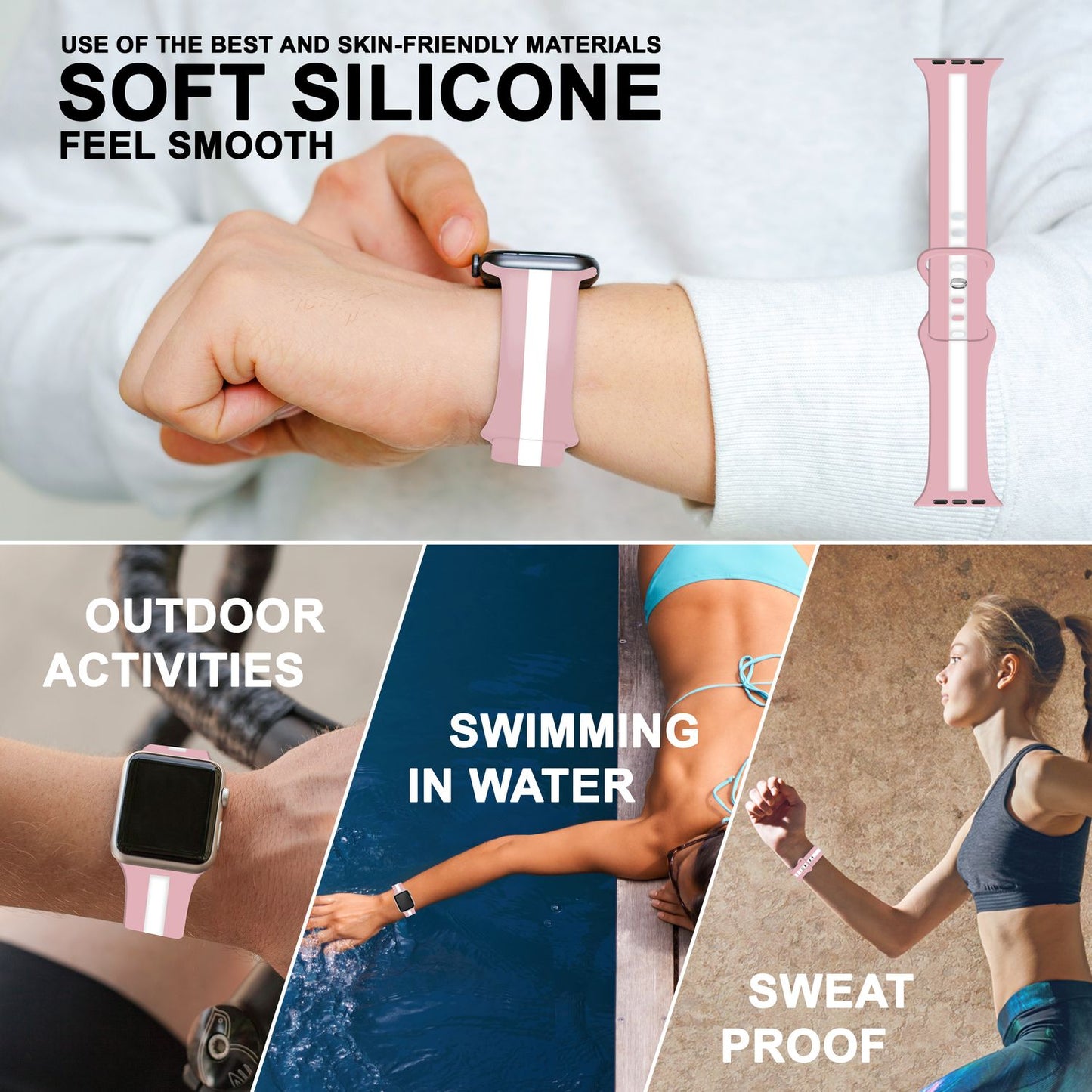 NALIA Berlin Silikonarmband Sportlich - Kompatibel Apple Watch 42–49mm, Wasserfest, Weiches Material