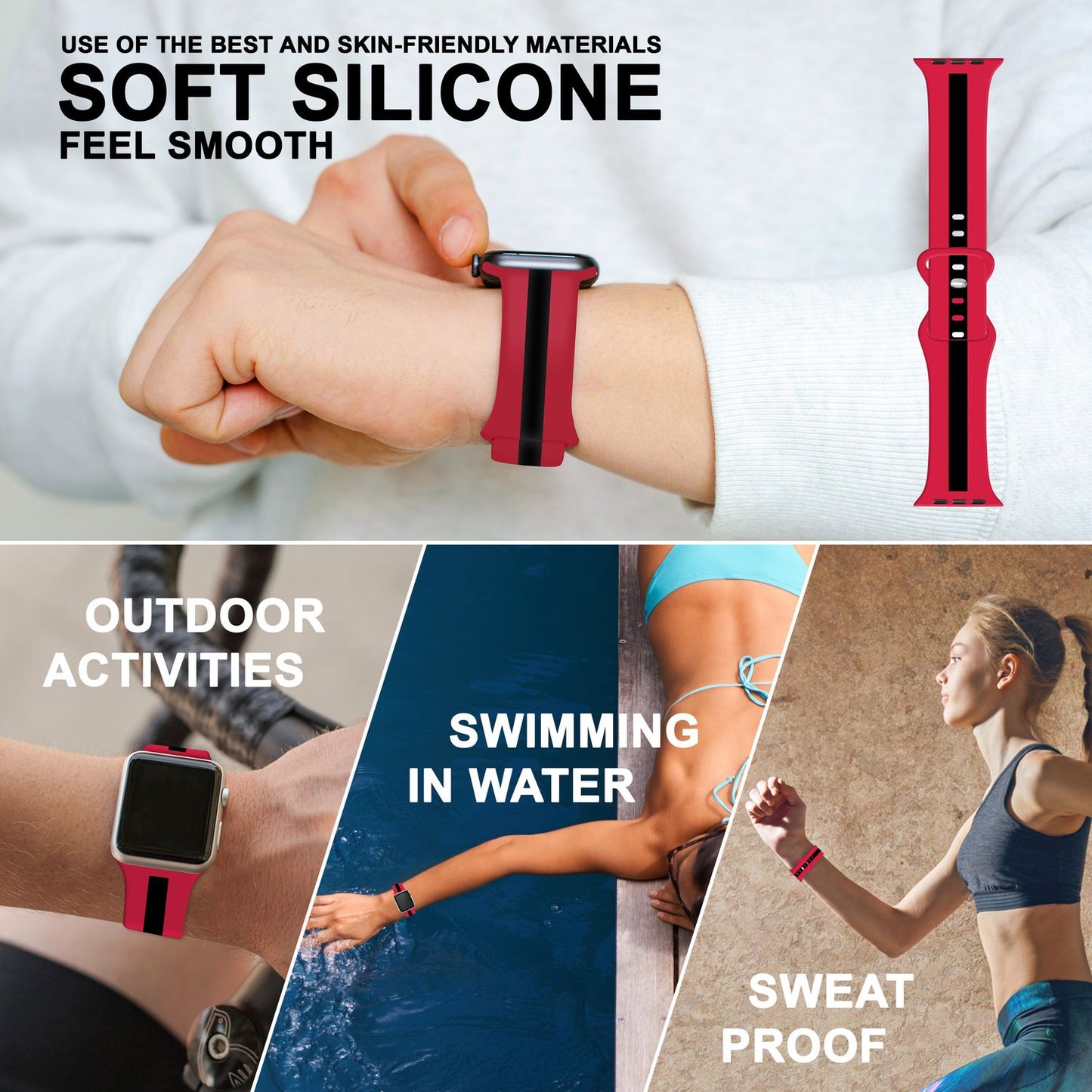 NALIA Berlin Silikonarmband Sportlich - Kompatibel Apple Watch 42–49mm, Wasserfest, Weiches Material