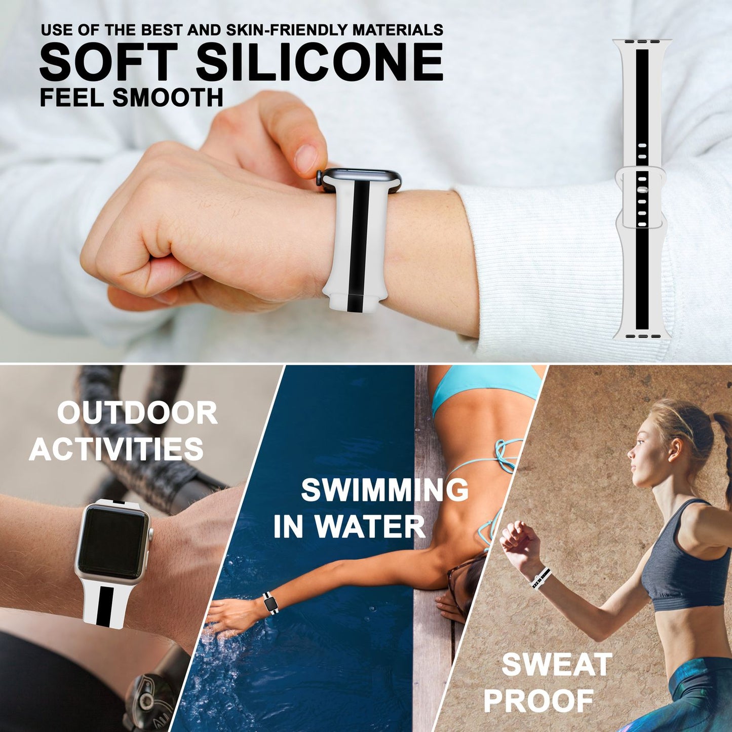 NALIA Berlin Silikonarmband Sportlich - Kompatibel Apple Watch 42–49mm, Wasserfest, Weiches Material