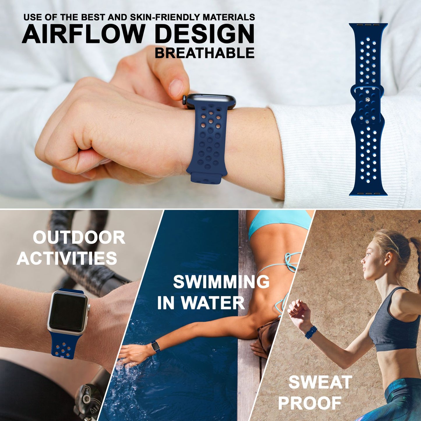 Curea de ceas perforată pentru Apple Watch Ultra/SE/8/7/6/5/4/3/2/1, 42mm 44mm 45mm 49mm