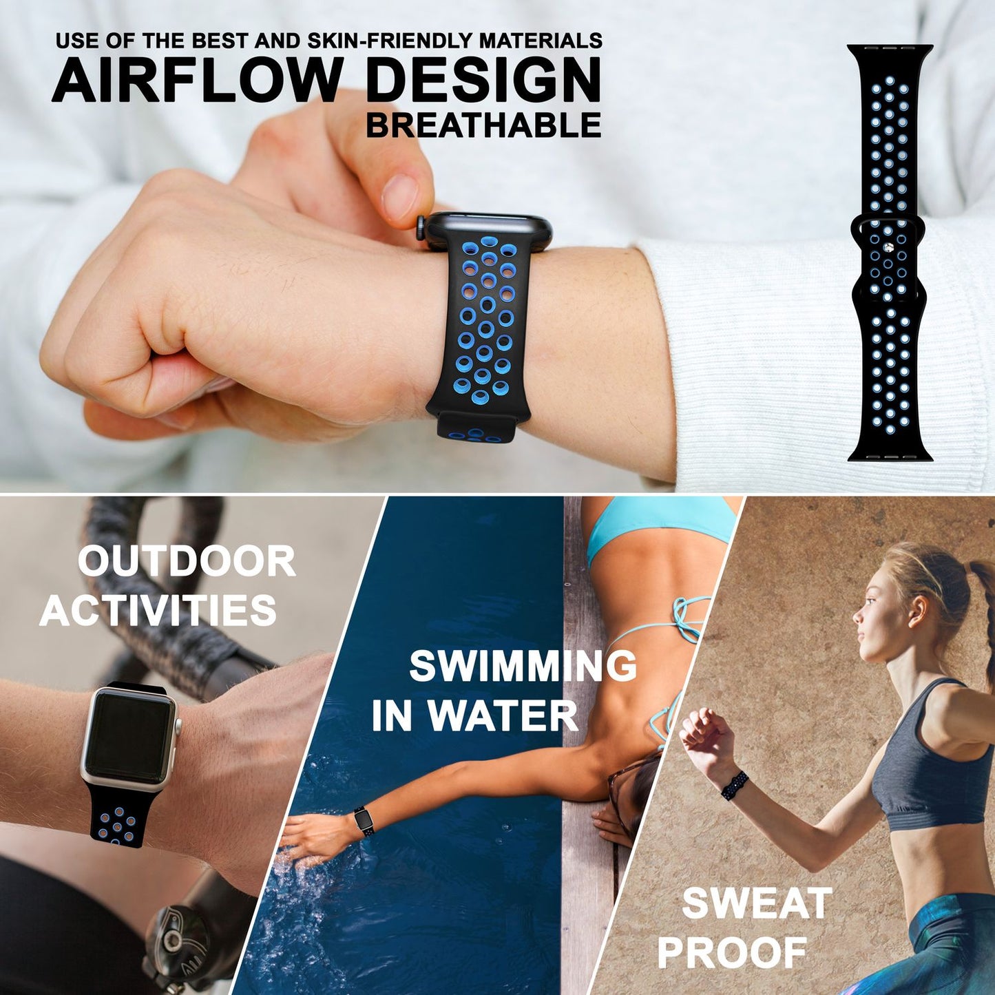 Airflow Silikon Armband für Apple Watch Ultra/Se/8/7/6/5/4/3/2/1, 38/40/41mm
