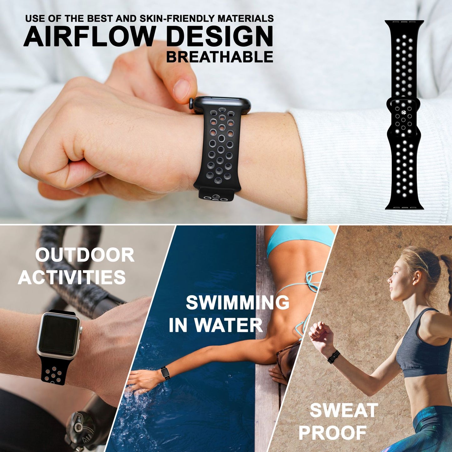 Airflow Silikon Armband für Apple Watch Ultra/Se/8/7/6/5/4/3/2/1, 38/40/41mm