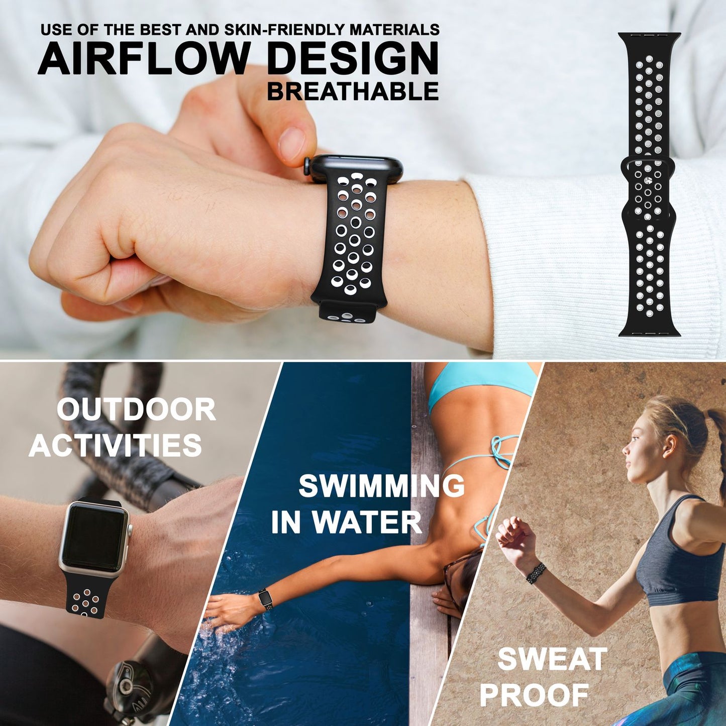Airflow Silikon Armband für Apple Watch Ultra/Se/8/7/6/5/4/3/2/1, 38/40/41mm