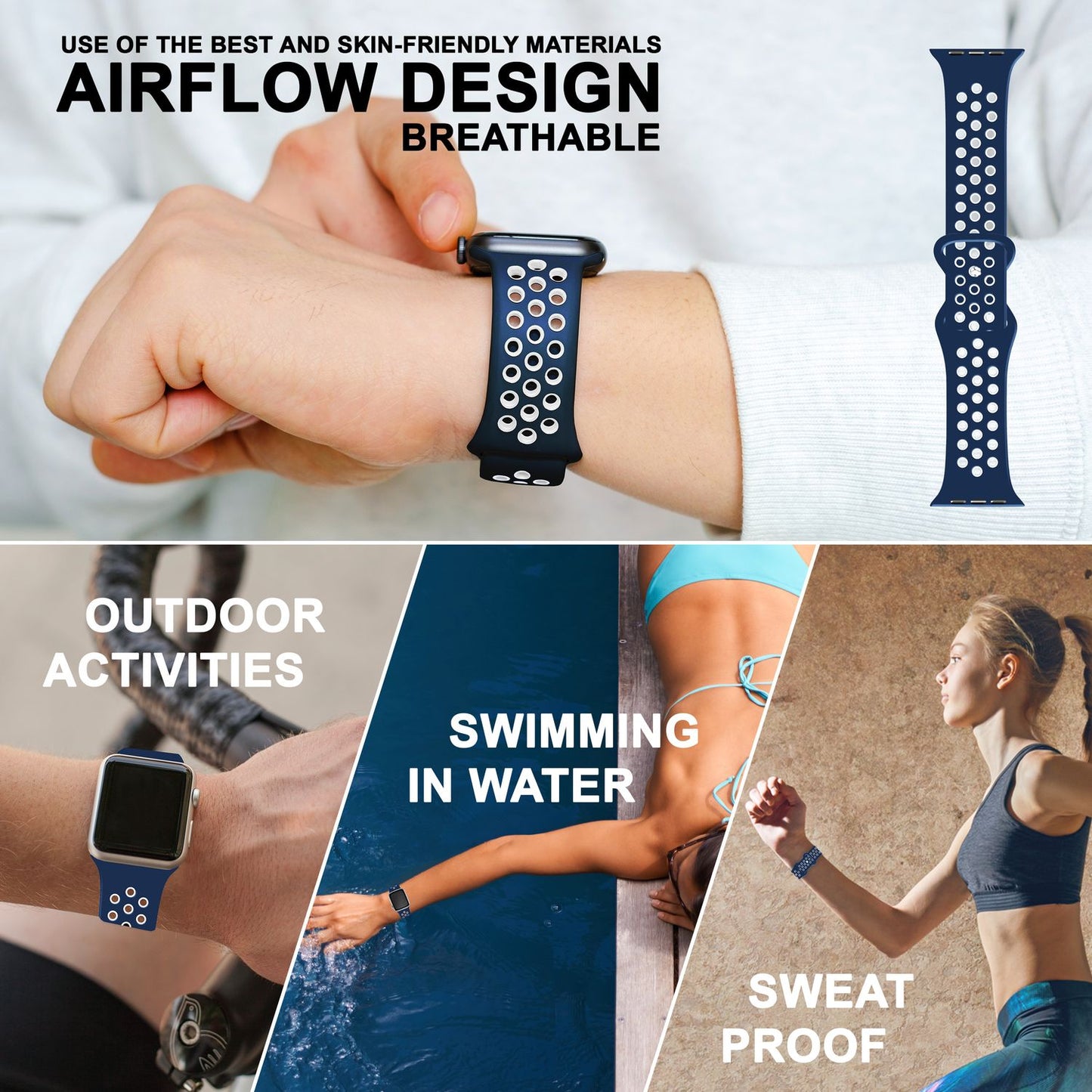 Airflow Silikon Armband für Apple Watch Ultra/Se/8/7/6/5/4/3/2/1, 38/40/41mm