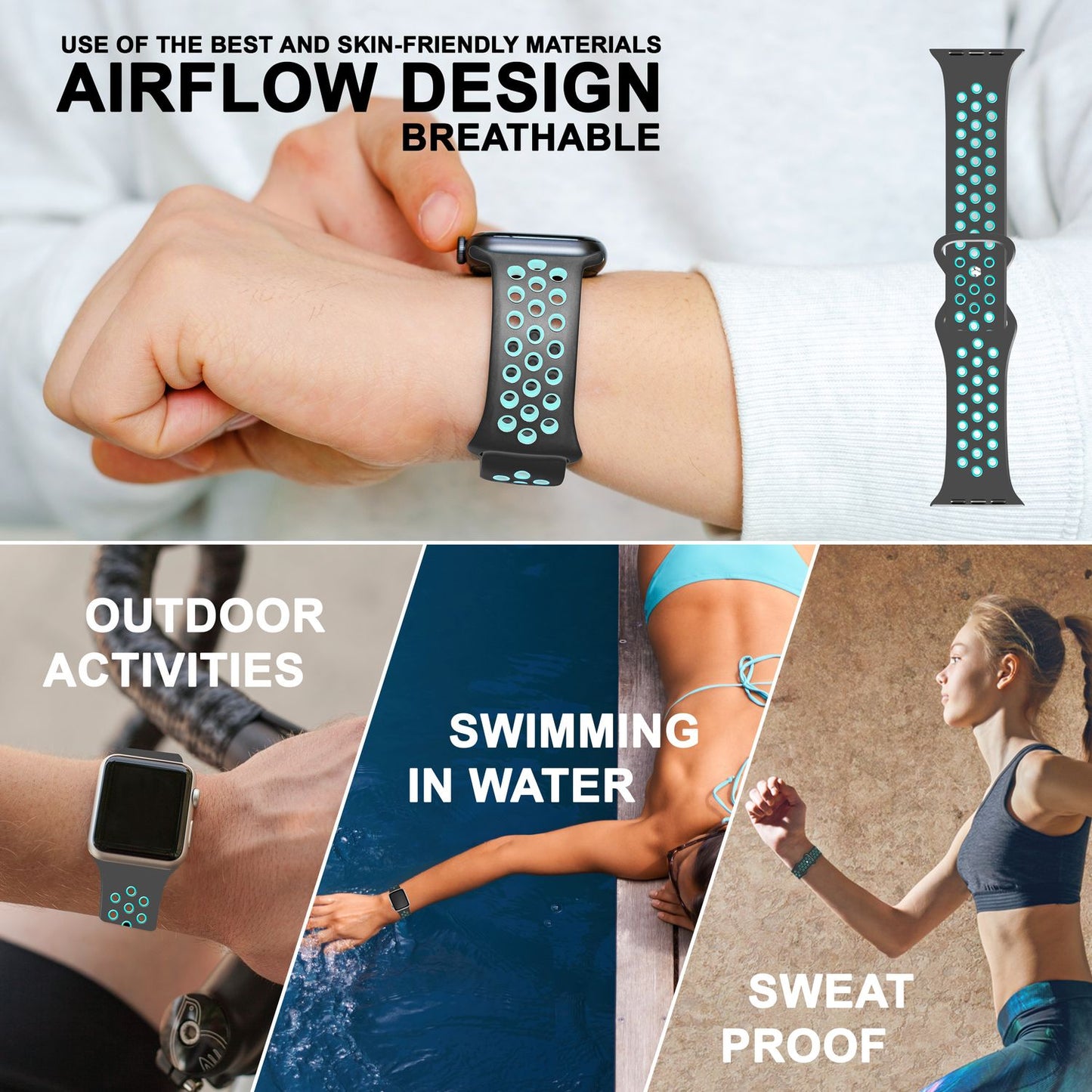 Airflow Silikon Armband für Apple Watch Ultra/Se/8/7/6/5/4/3/2/1, 38/40/41mm