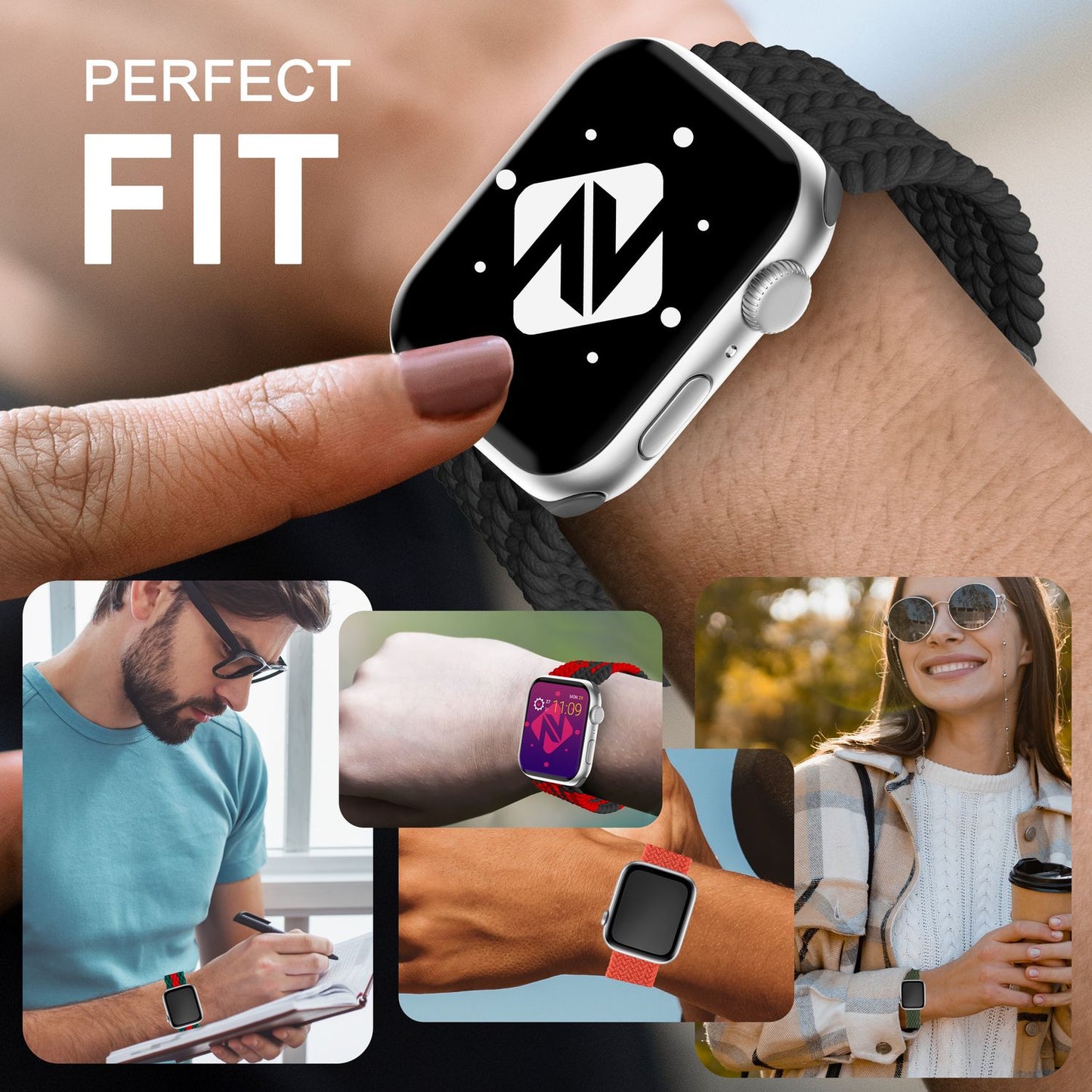 Curea de ceas NALIA Berlin din nailon împletit - Dimensiuni 42/44/45/49 mm, Lățime 22 mm, Material: nailon/elastan