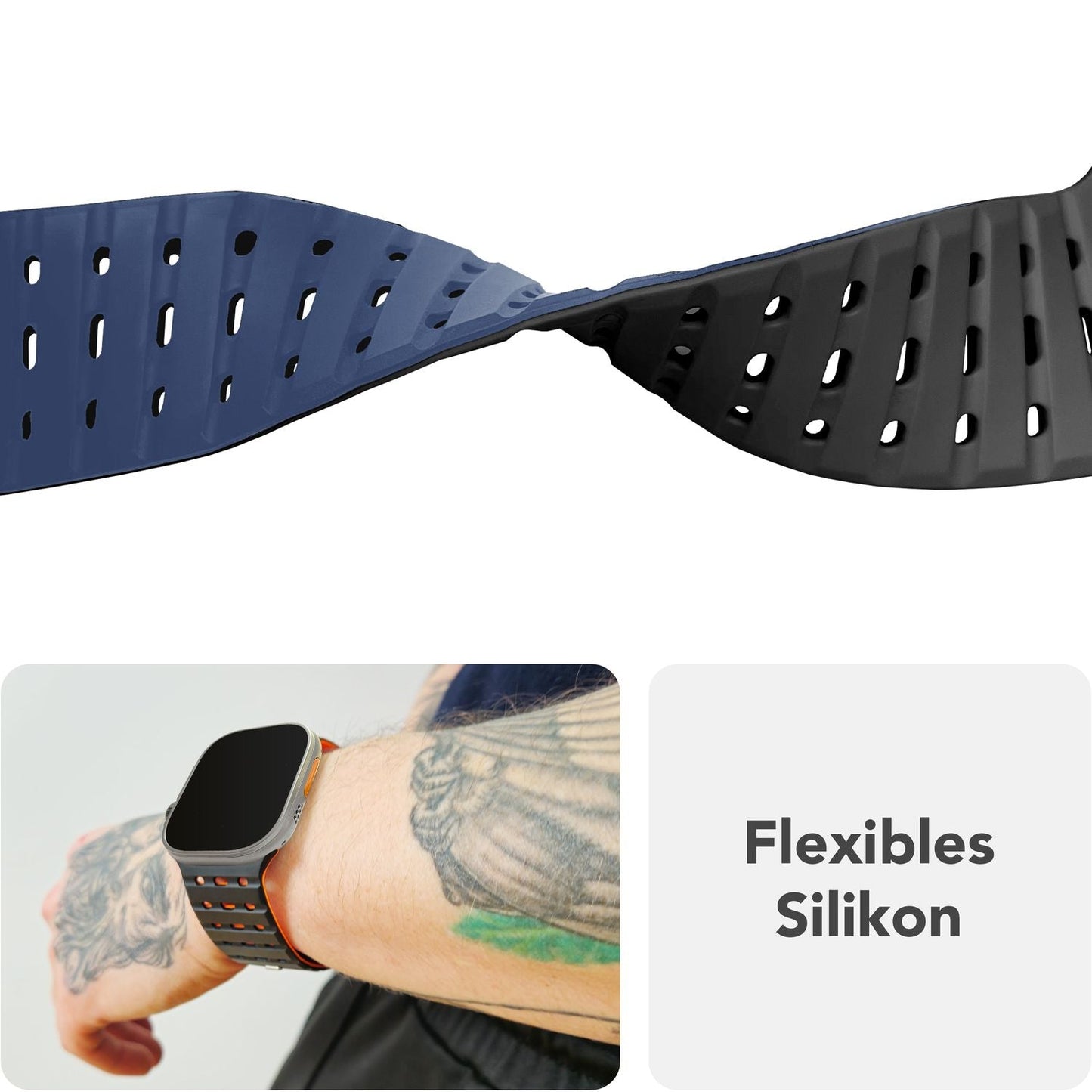 Brățară NALIA Volt cu buclă magnetică din silicon - Dimensiunea carcasei 42 44 45 49 mm, Material silicon, Închidere cu știft de acționare