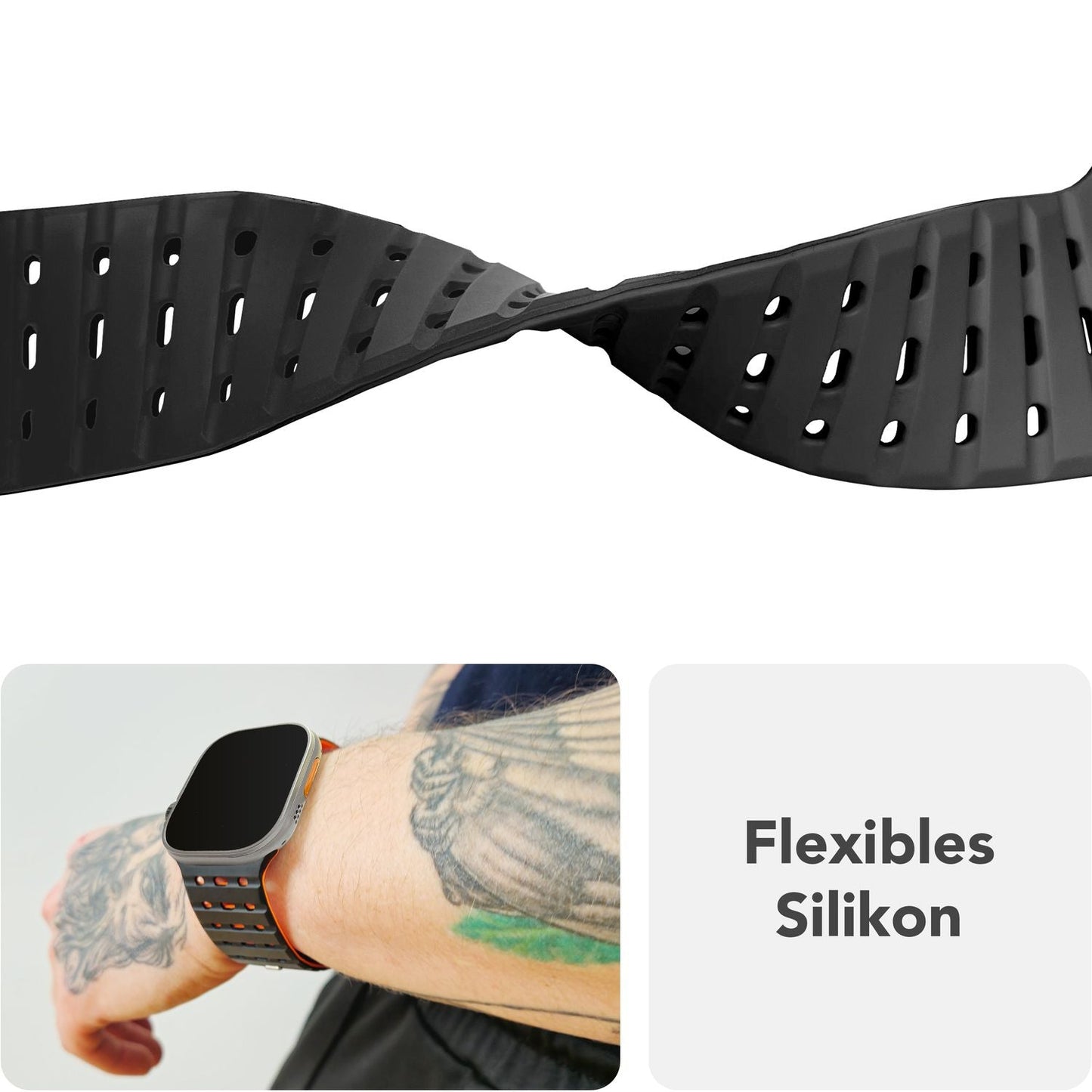 Brățară NALIA Volt cu buclă magnetică din silicon - Dimensiunea carcasei 42 44 45 49 mm, Material silicon, Închidere cu știft de acționare