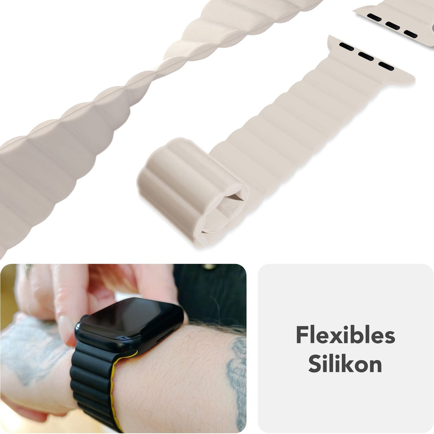 NALIA Core Armband Magnetischer Komfort - Größe 38/40/41/42mm, Atmungsaktives Silikon, Wasserfest