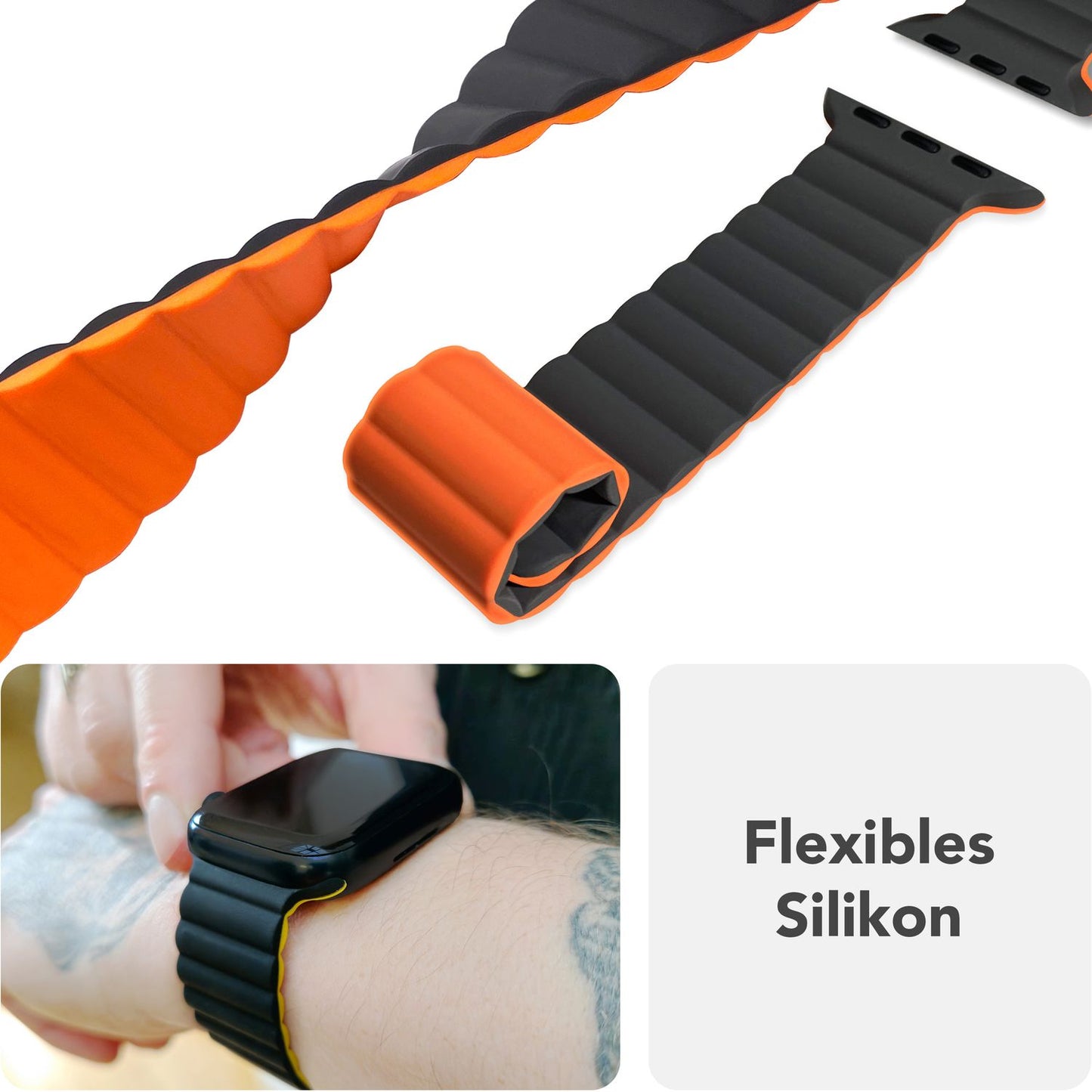 NALIA Core Armband Magnetischer Komfort - Größe 38/40/41/42mm, Atmungsaktives Silikon, Wasserfest