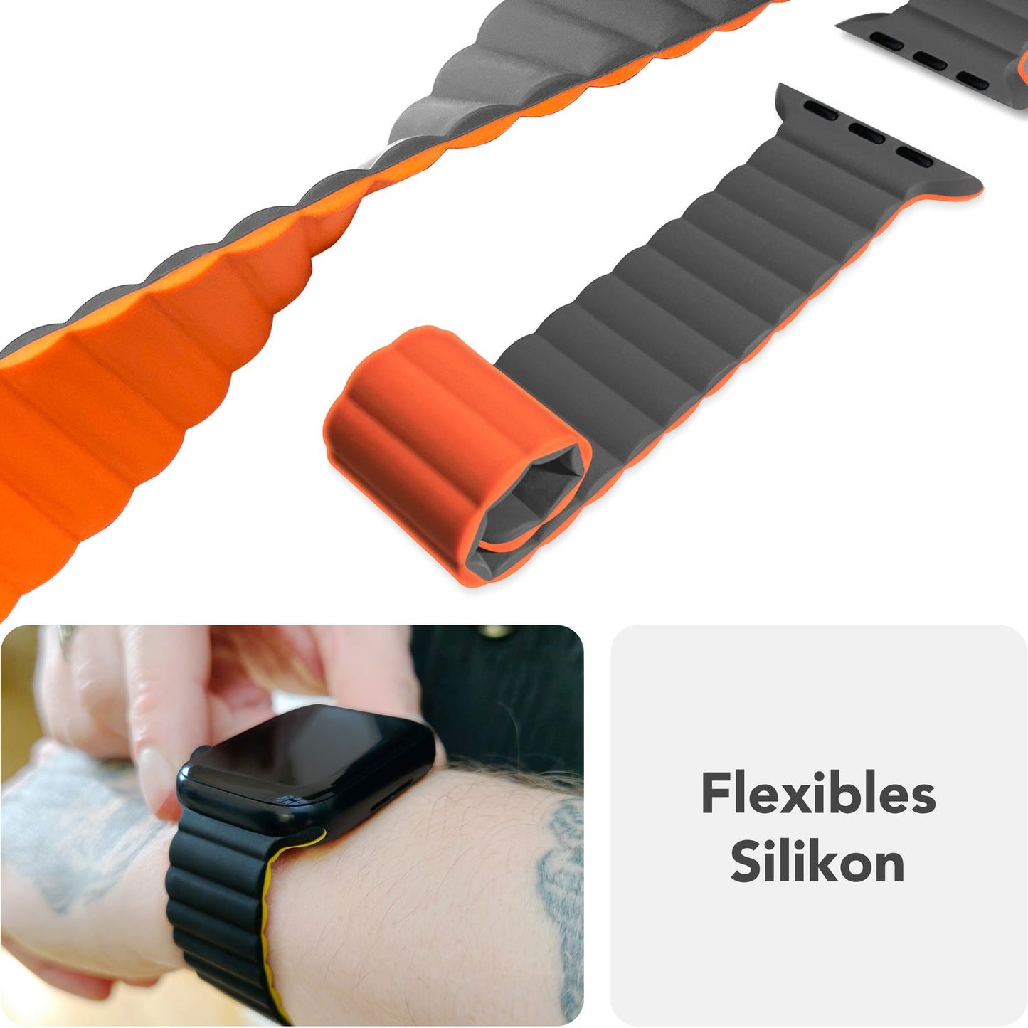 NALIA Core Armband Magnetischer Komfort - Größe 38/40/41/42mm, Atmungsaktives Silikon, Wasserfest