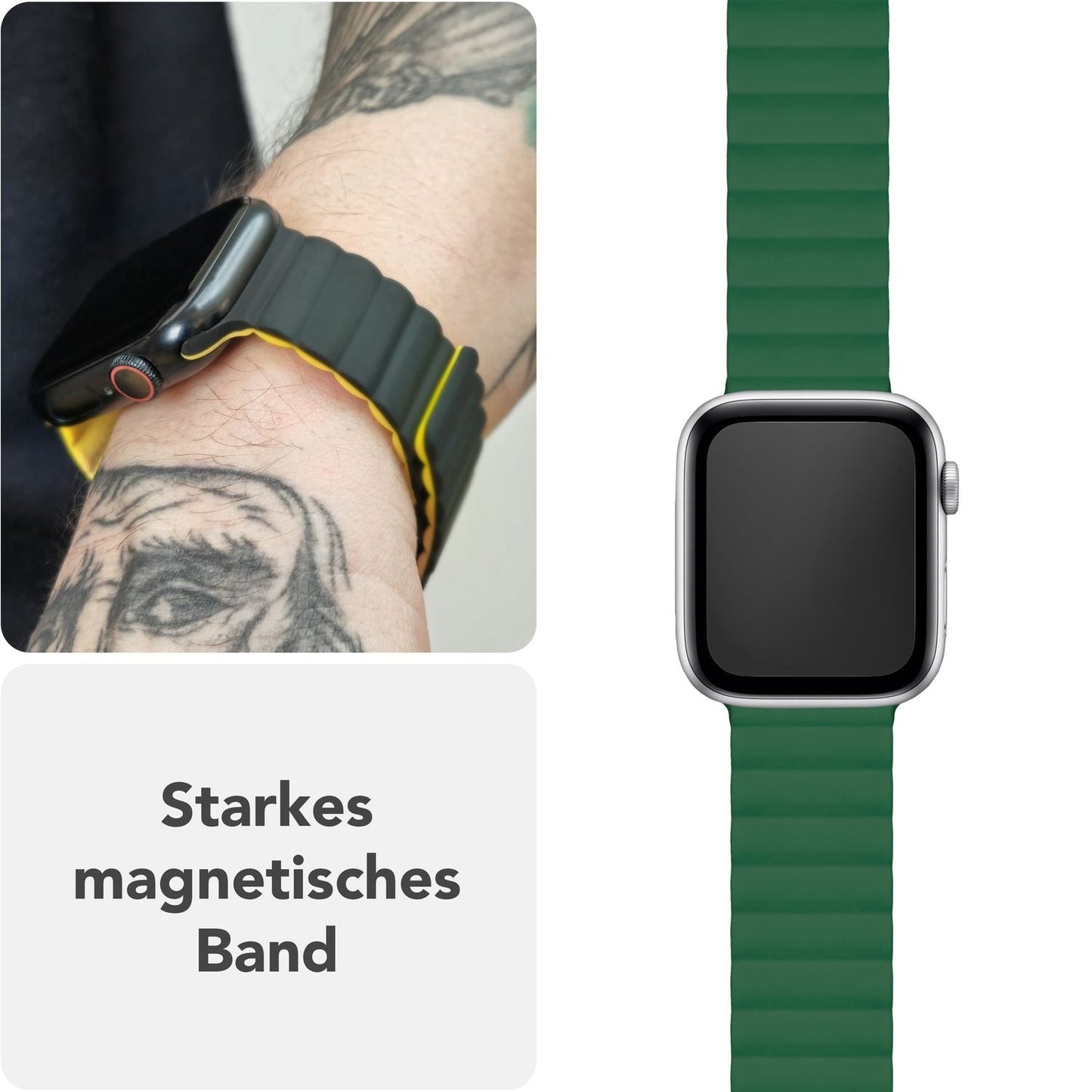 NALIA Core Armband für Apple Watch Ultra/SE/10/9/8/7/6/5/4/3/2/1, Gehäusegröße 42/44/45/46/49mm, Atmungsaktives Silikon Magnet Sportarmband mit Rillen Design