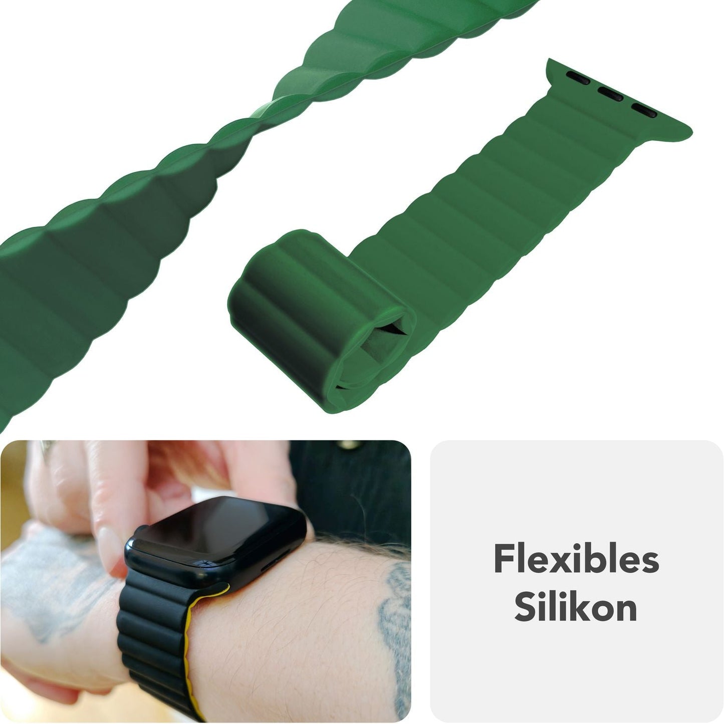 NALIA Core Armband für Apple Watch Ultra/SE/10/9/8/7/6/5/4/3/2/1, Gehäusegröße 42/44/45/46/49mm, Atmungsaktives Silikon Magnet Sportarmband mit Rillen Design