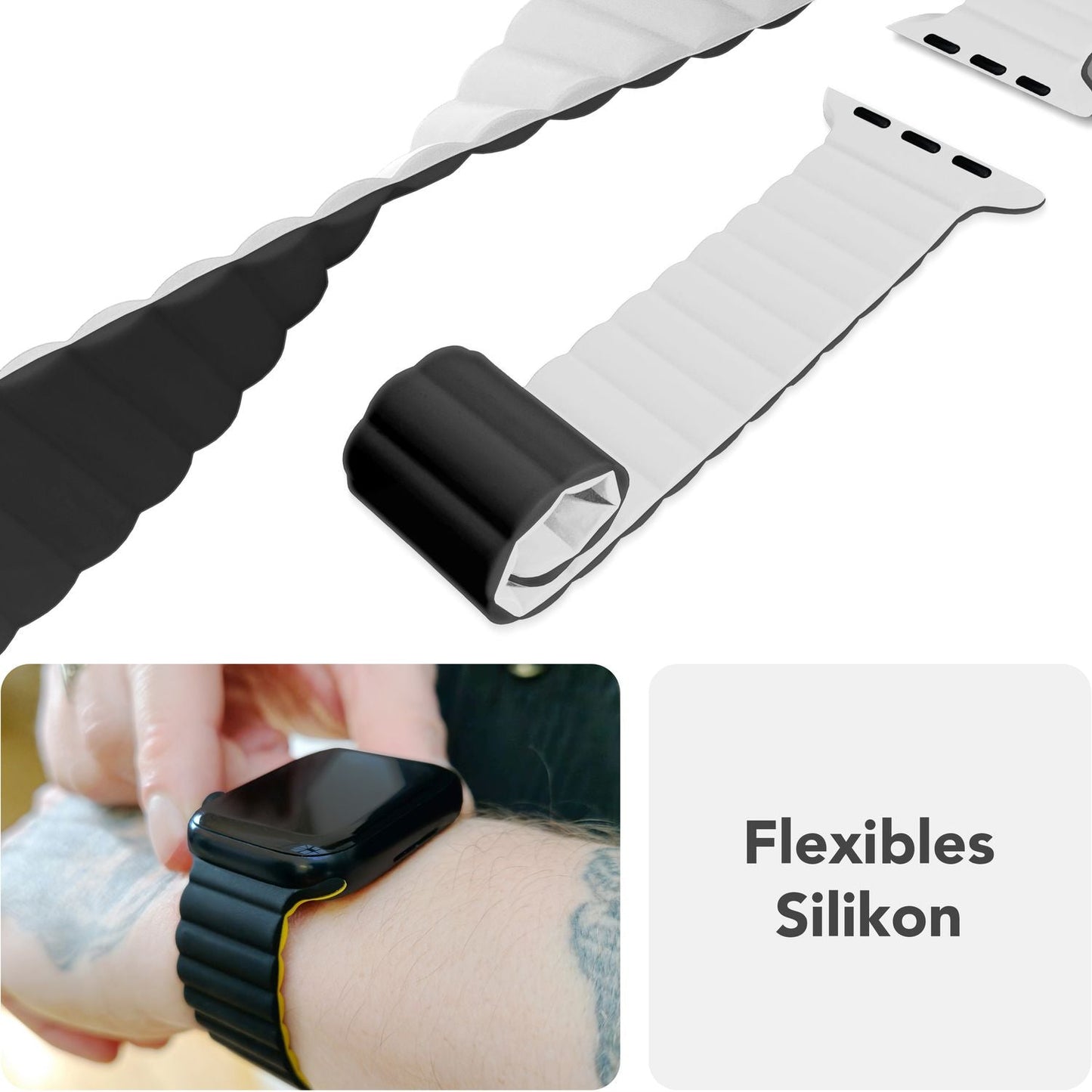 NALIA Core Armband für Apple Watch Ultra/SE/10/9/8/7/6/5/4/3/2/1, Gehäusegröße 42/44/45/46/49mm, Atmungsaktives Silikon Magnet Sportarmband mit Rillen Design