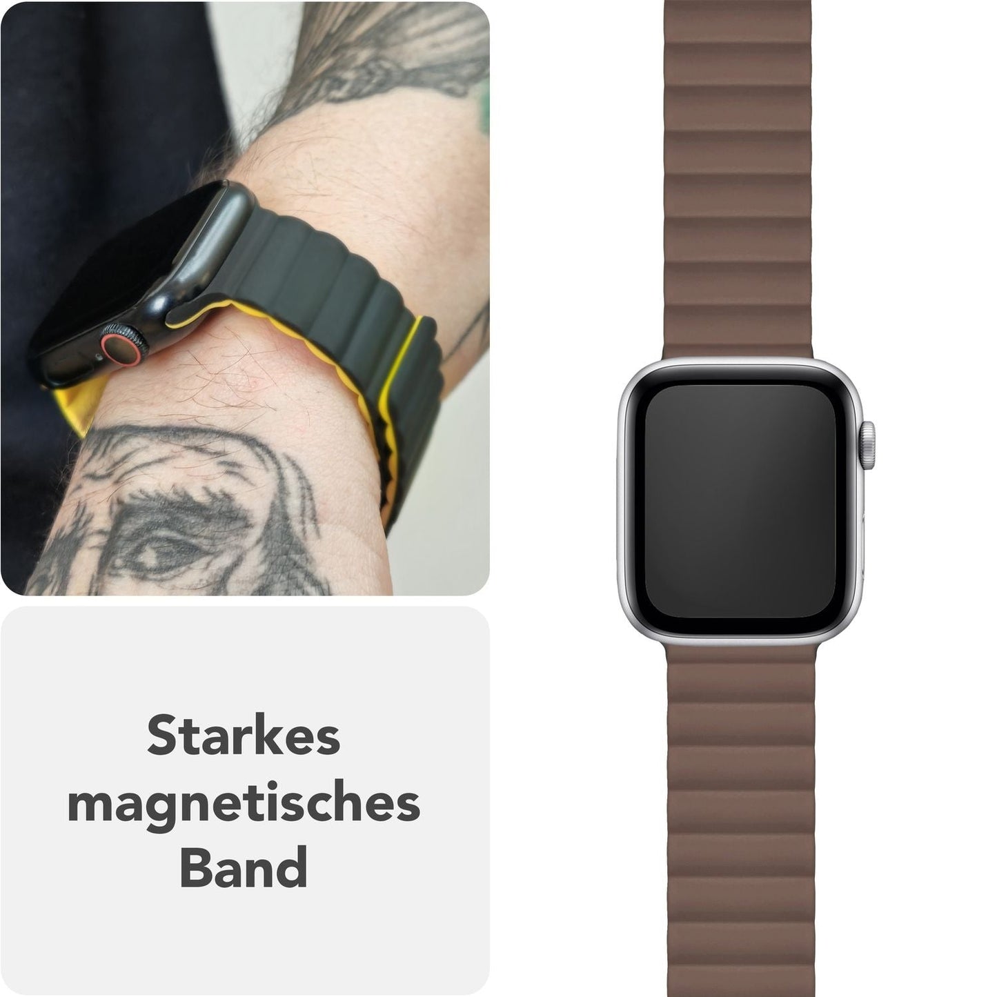 NALIA Core Armband für Apple Watch Ultra/SE/10/9/8/7/6/5/4/3/2/1, Gehäusegröße 42/44/45/46/49mm, Atmungsaktives Silikon Magnet Sportarmband mit Rillen Design