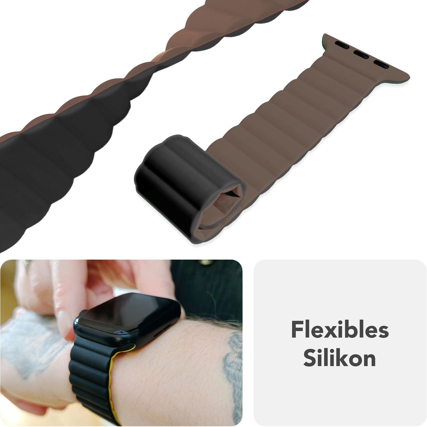 NALIA Core Armband für Apple Watch Ultra/SE/10/9/8/7/6/5/4/3/2/1, Gehäusegröße 42/44/45/46/49mm, Atmungsaktives Silikon Magnet Sportarmband mit Rillen Design