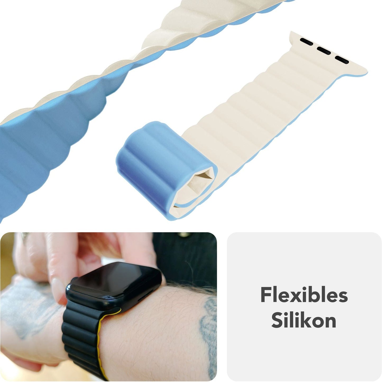 NALIA Core Armband für Apple Watch Ultra/SE/10/9/8/7/6/5/4/3/2/1, Gehäusegröße 42/44/45/46/49mm, Atmungsaktives Silikon Magnet Sportarmband mit Rillen Design