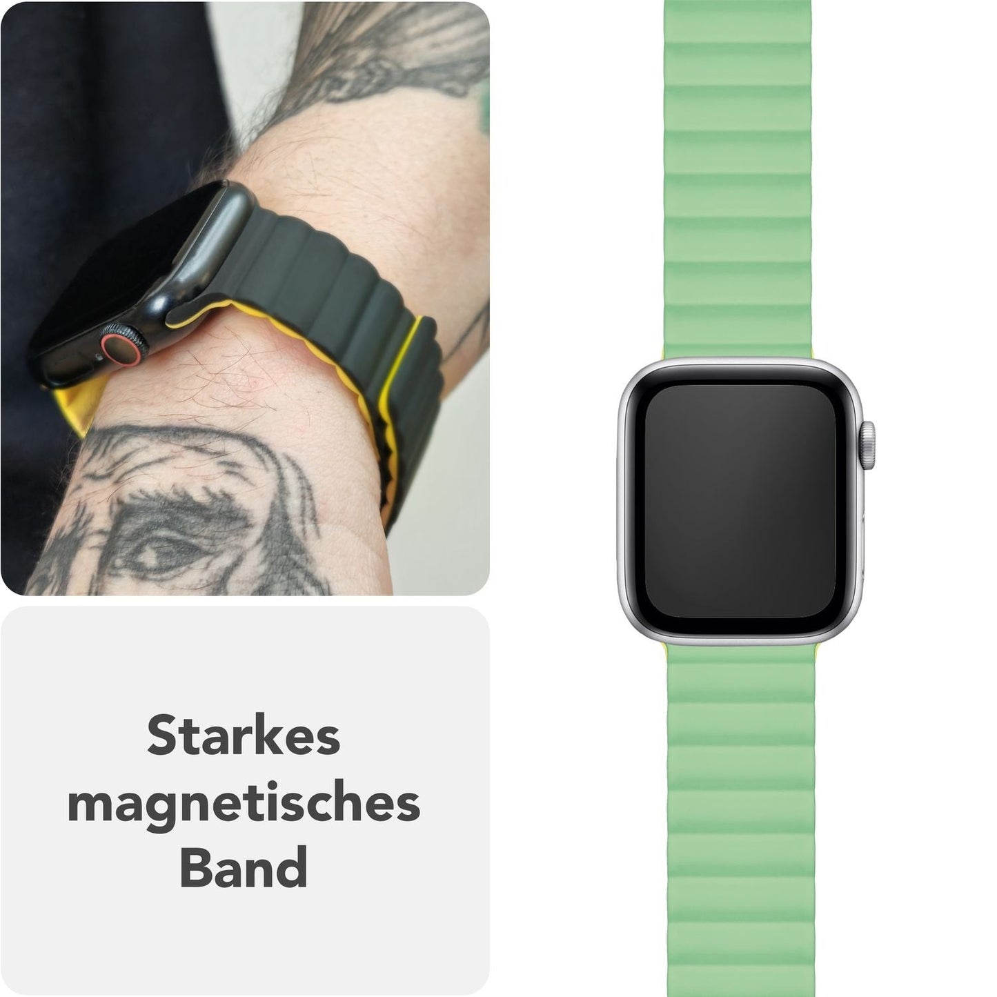 NALIA Core Armband für Apple Watch Ultra/SE/10/9/8/7/6/5/4/3/2/1, Gehäusegröße 42/44/45/46/49mm, Atmungsaktives Silikon Magnet Sportarmband mit Rillen Design