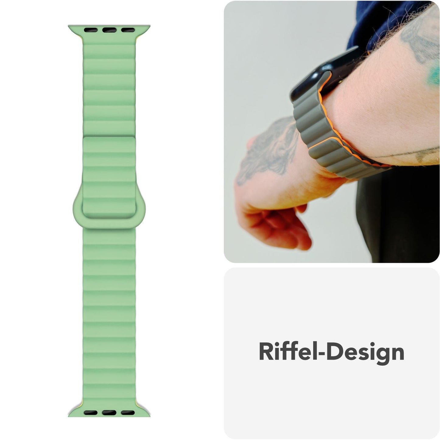 NALIA Core Armband für Apple Watch Ultra/SE/10/9/8/7/6/5/4/3/2/1, Gehäusegröße 42/44/45/46/49mm, Atmungsaktives Silikon Magnet Sportarmband mit Rillen Design