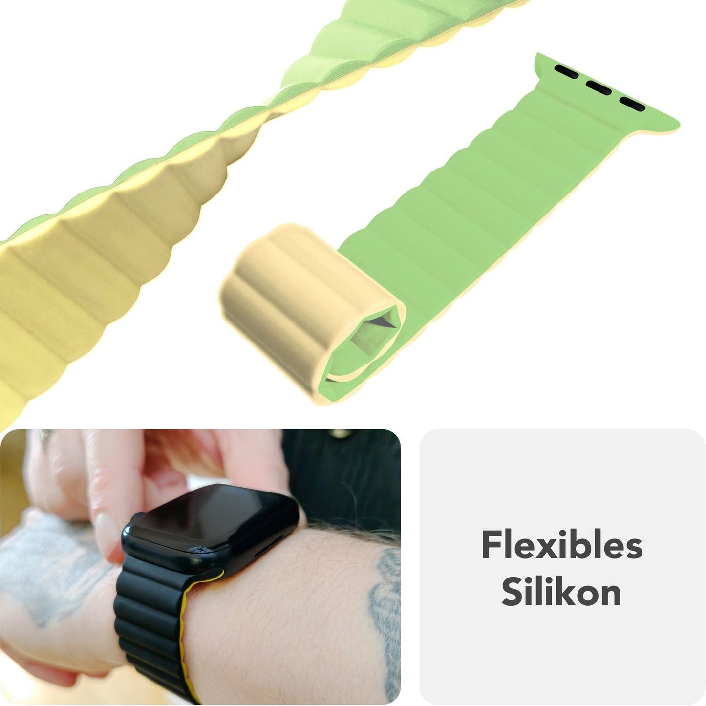 NALIA Core Armband für Apple Watch Ultra/SE/10/9/8/7/6/5/4/3/2/1, Gehäusegröße 42/44/45/46/49mm, Atmungsaktives Silikon Magnet Sportarmband mit Rillen Design