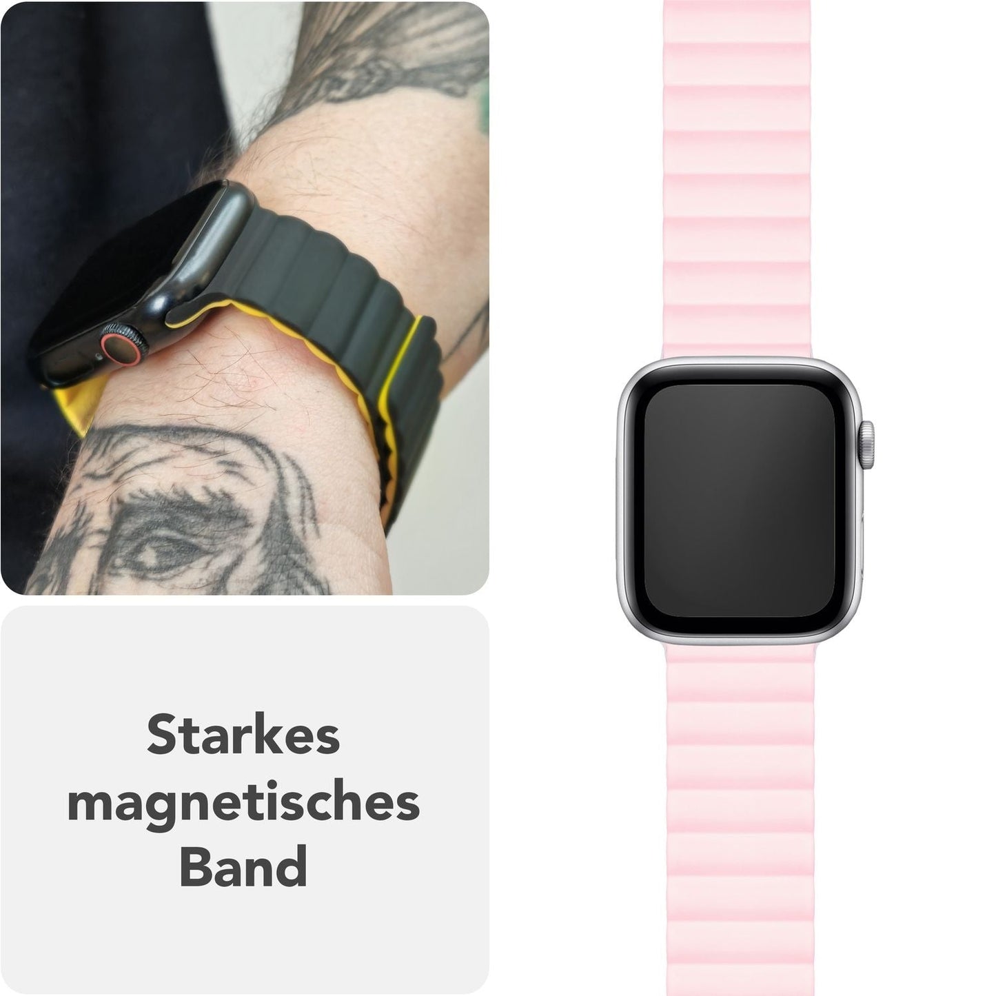 NALIA Core Armband für Apple Watch Ultra/SE/10/9/8/7/6/5/4/3/2/1, Gehäusegröße 42/44/45/46/49mm, Atmungsaktives Silikon Magnet Sportarmband mit Rillen Design