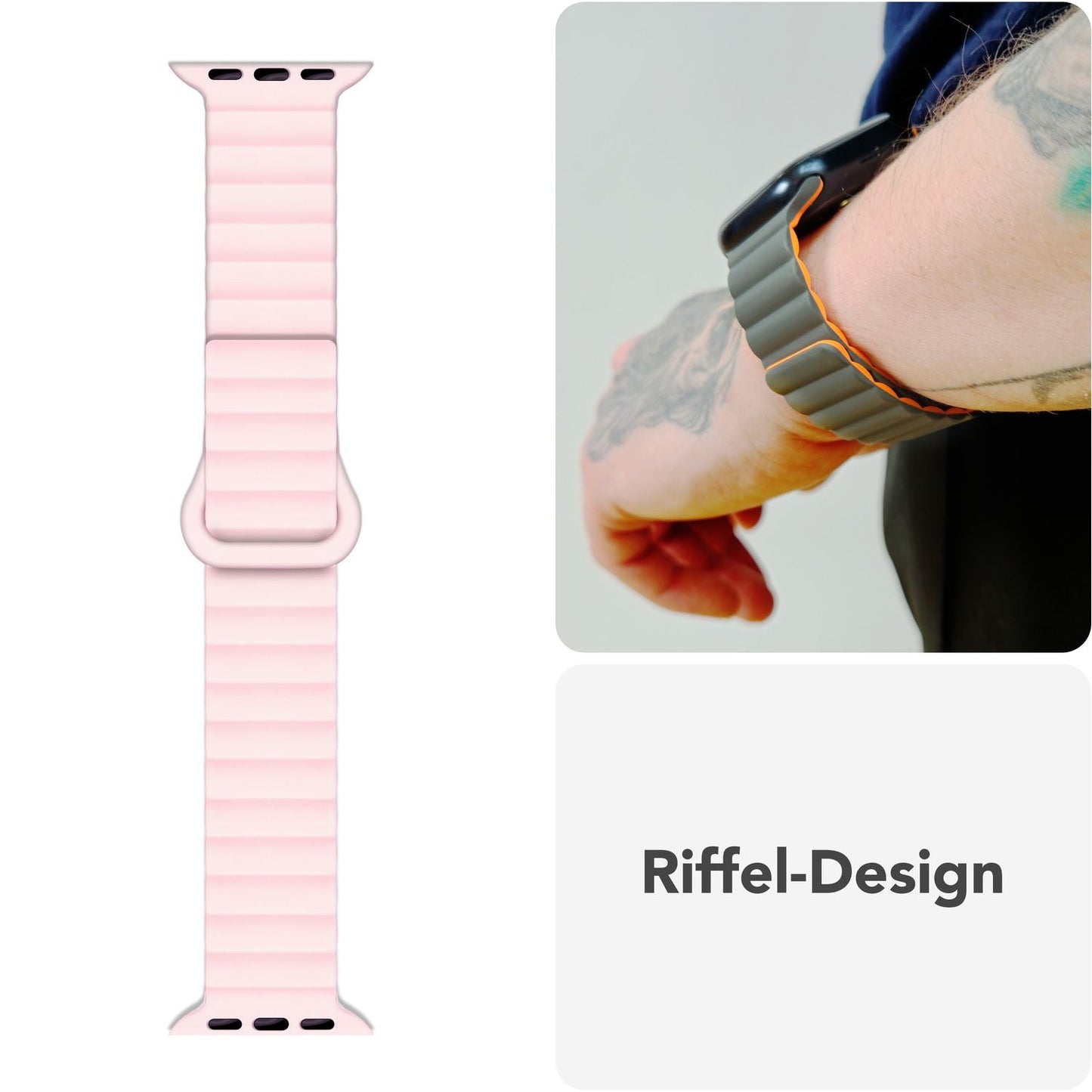 NALIA Core Armband für Apple Watch Ultra/SE/10/9/8/7/6/5/4/3/2/1, Gehäusegröße 42/44/45/46/49mm, Atmungsaktives Silikon Magnet Sportarmband mit Rillen Design