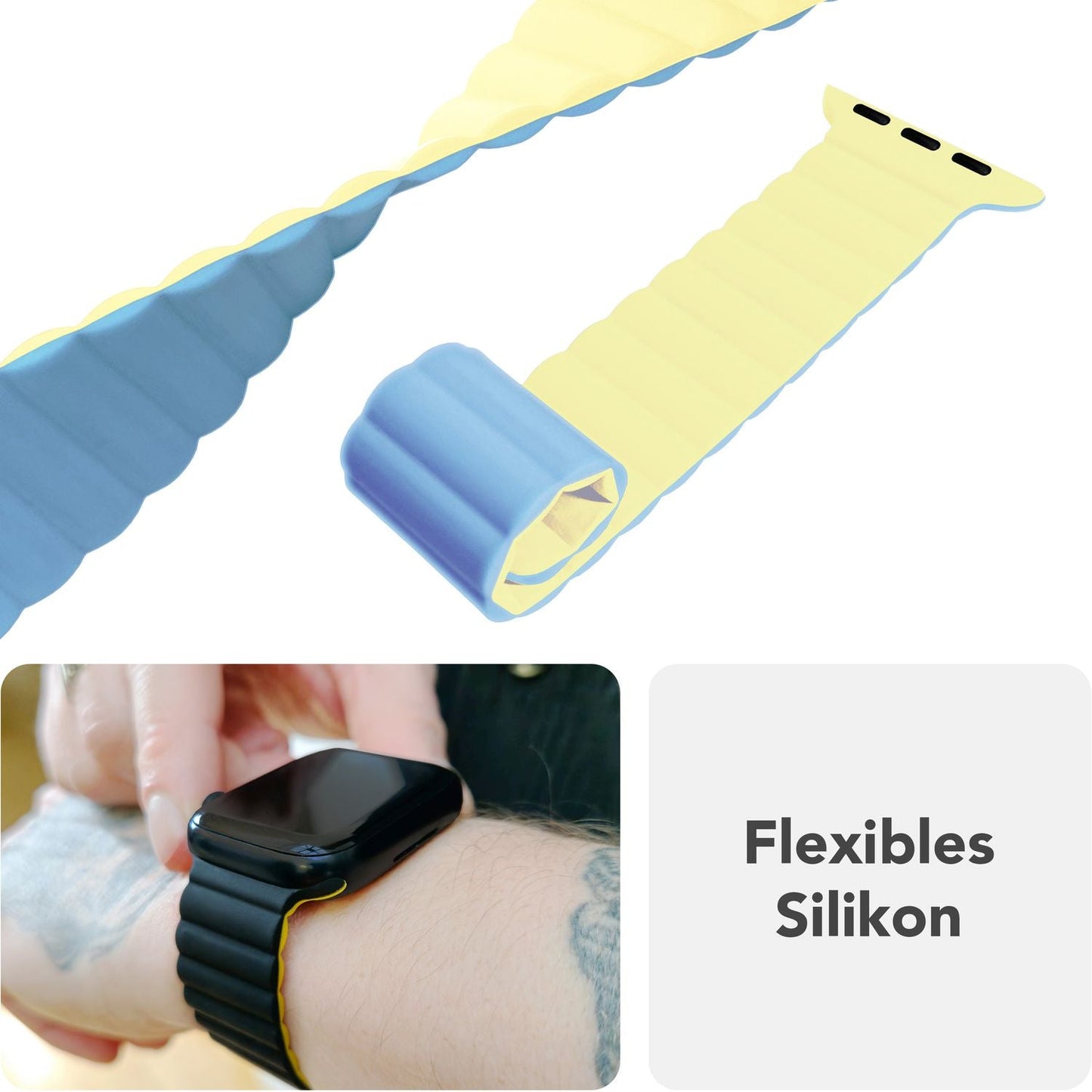 NALIA Core Armband für Apple Watch Ultra/SE/10/9/8/7/6/5/4/3/2/1, Gehäusegröße 42/44/45/46/49mm, Atmungsaktives Silikon Magnet Sportarmband mit Rillen Design