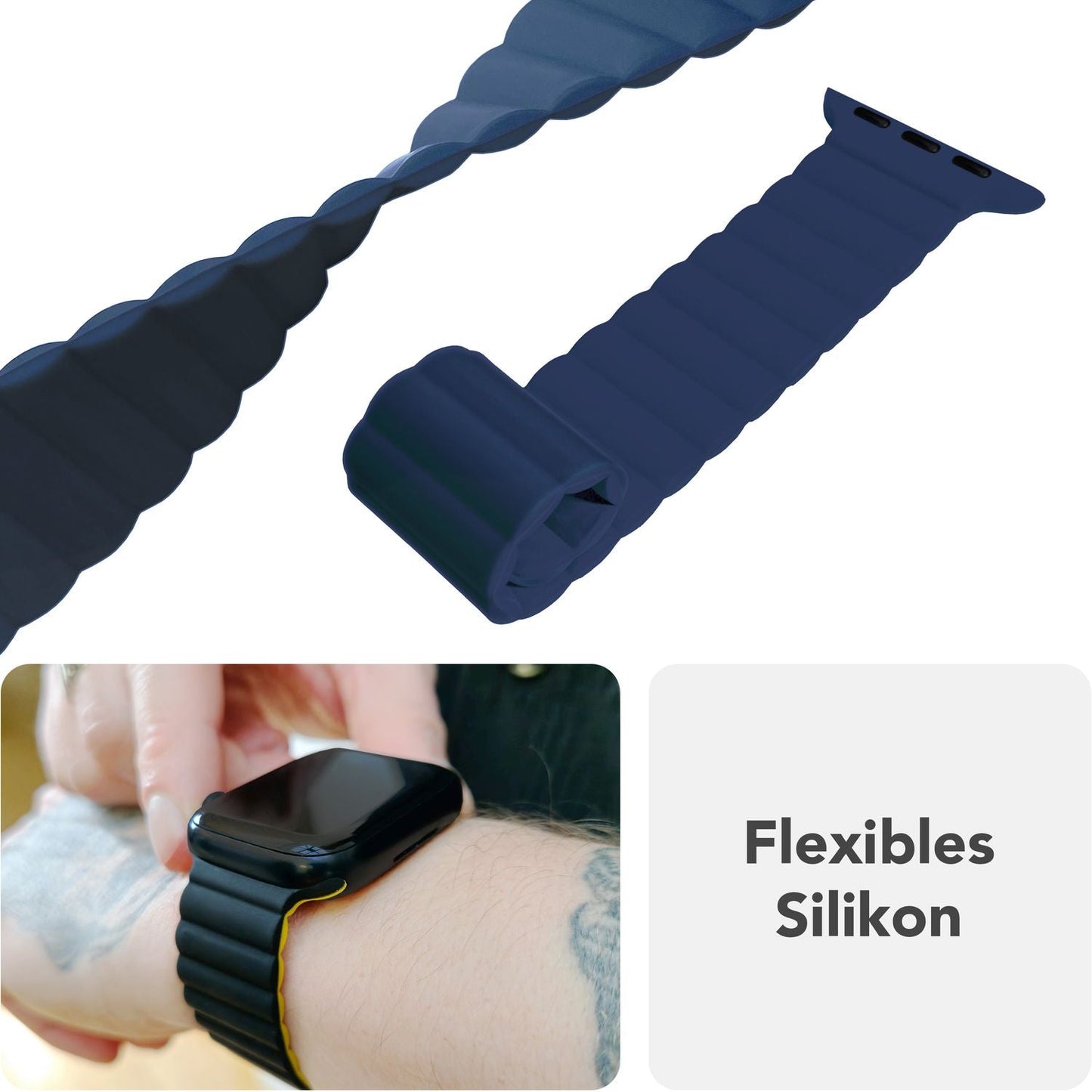 NALIA Core Armband für Apple Watch Ultra/SE/10/9/8/7/6/5/4/3/2/1, Gehäusegröße 42/44/45/46/49mm, Atmungsaktives Silikon Magnet Sportarmband mit Rillen Design