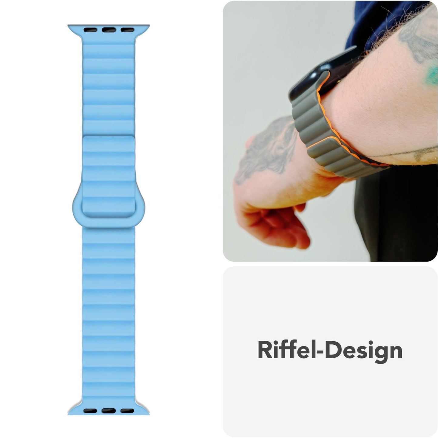 NALIA Core Armband für Apple Watch Ultra/SE/10/9/8/7/6/5/4/3/2/1, Gehäusegröße 42/44/45/46/49mm, Atmungsaktives Silikon Magnet Sportarmband mit Rillen Design