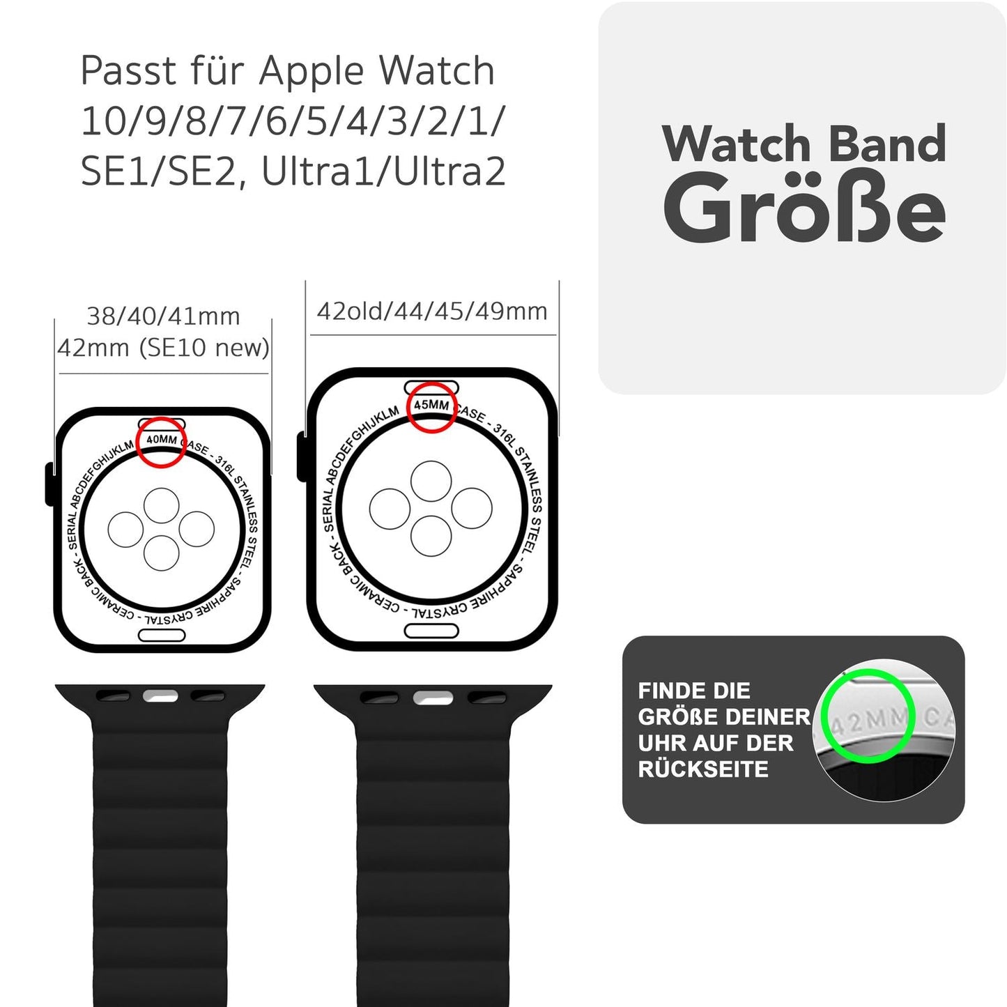 NALIA Core Armband für Apple Watch Ultra/SE/10/9/8/7/6/5/4/3/2/1, Gehäusegröße 42/44/45/46/49mm, Atmungsaktives Silikon Magnet Sportarmband mit Rillen Design