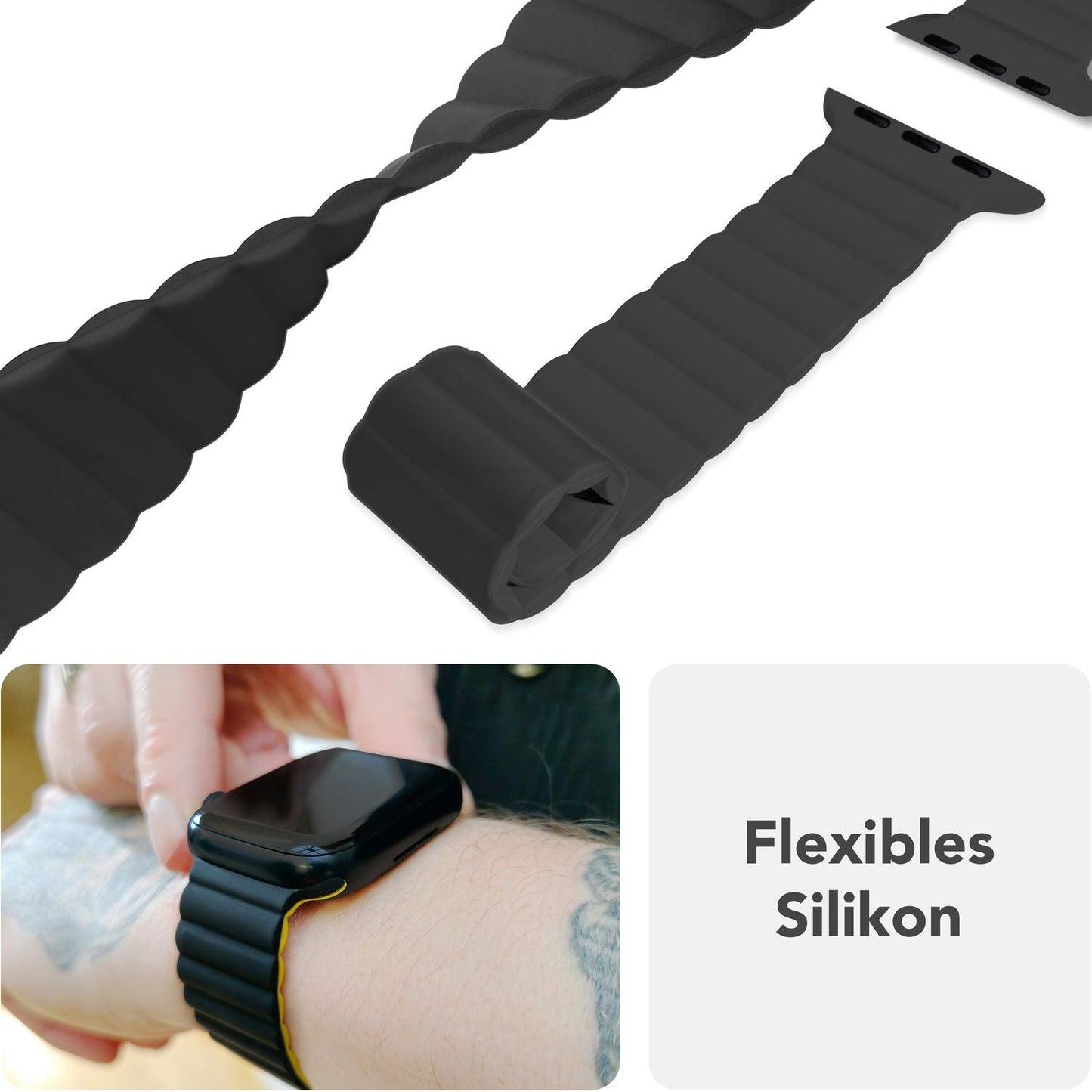 NALIA Core Armband für Apple Watch Ultra/SE/10/9/8/7/6/5/4/3/2/1, Gehäusegröße 42/44/45/46/49mm, Atmungsaktives Silikon Magnet Sportarmband mit Rillen Design