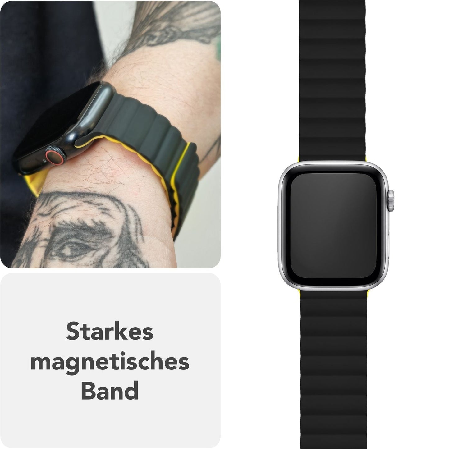 NALIA Core Armband für Apple Watch Ultra/SE/10/9/8/7/6/5/4/3/2/1, Gehäusegröße 42/44/45/46/49mm, Atmungsaktives Silikon Magnet Sportarmband mit Rillen Design