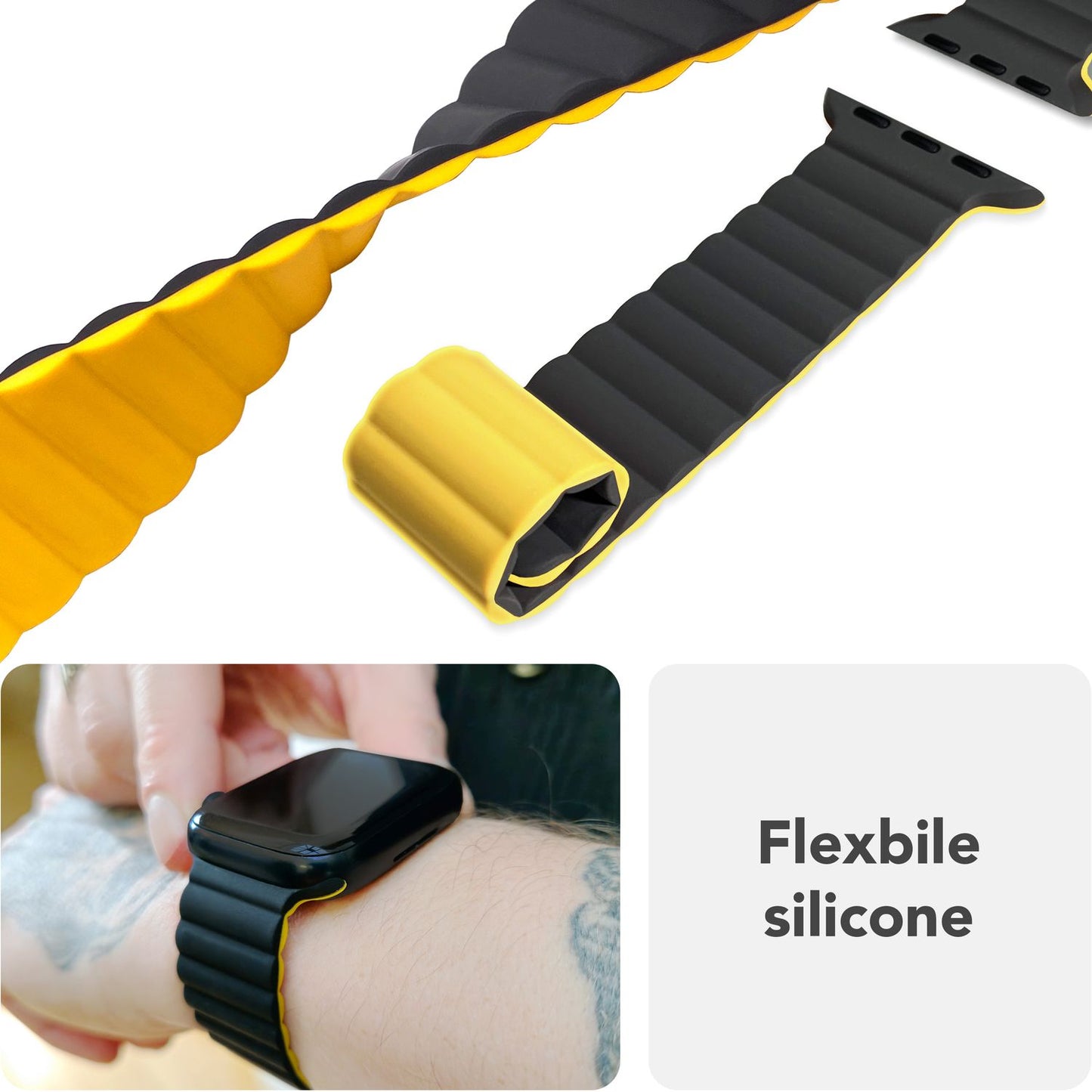 NALIA Core Armband für Apple Watch Ultra/SE/10/9/8/7/6/5/4/3/2/1, Gehäusegröße 42/44/45/46/49mm, Atmungsaktives Silikon Magnet Sportarmband mit Rillen Design