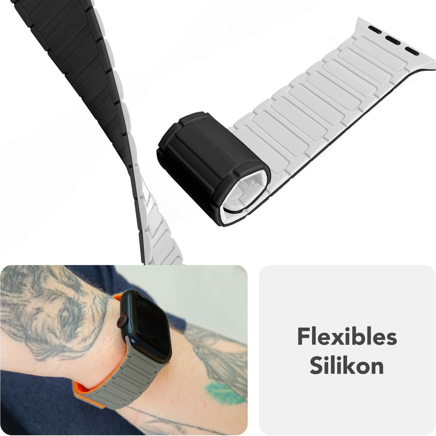 NALIA Nexus Armband - Magnetisches Silikonarmband Mit Wellenstruktur - Gehäuse 38/40/41/42mm - Kompatibel Apple Watch SE