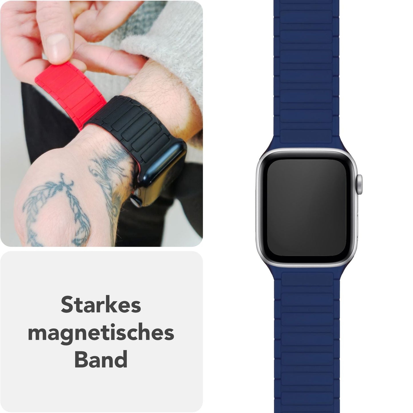 NALIA Nexus Armband - Magnetisches Silikonarmband Mit Wellenstruktur - Gehäuse 38/40/41/42mm - Kompatibel Apple Watch SE